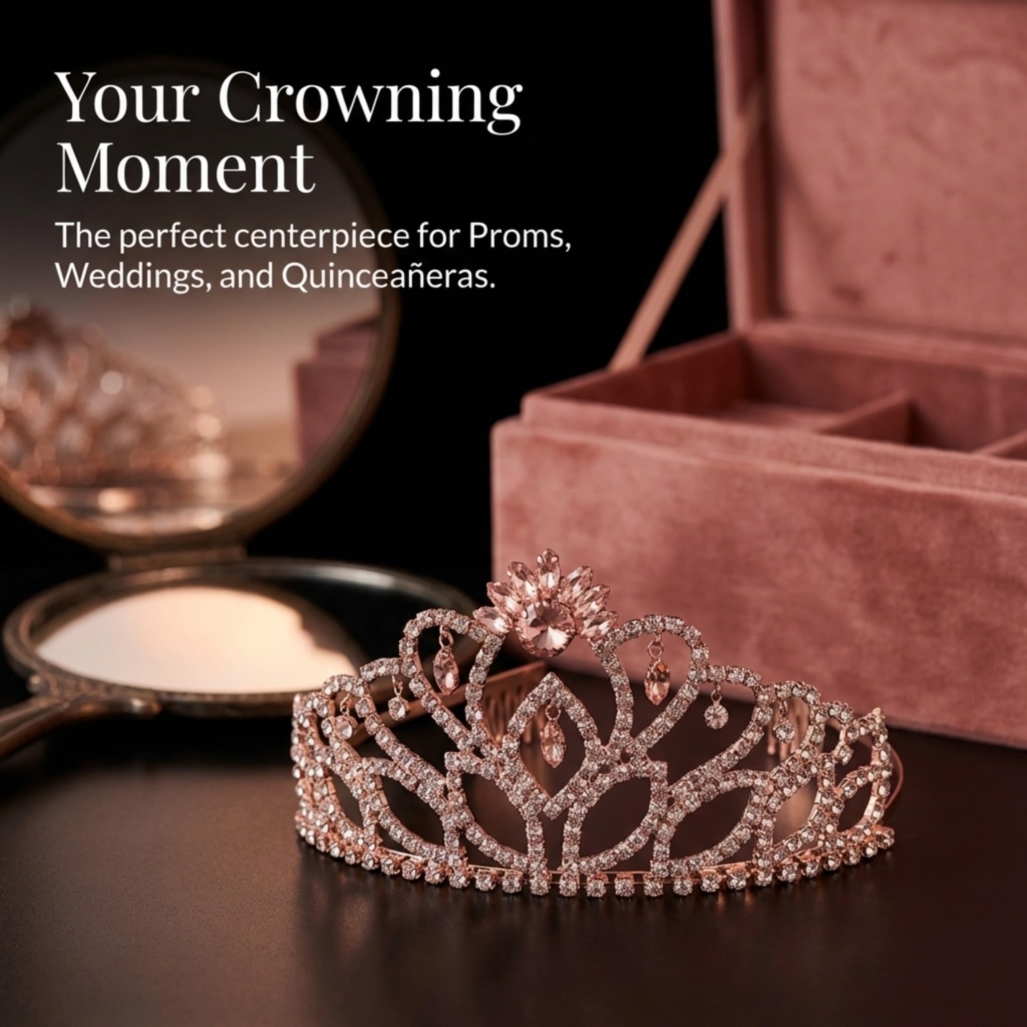Anderson’s Cassandra Rhinestone Tiara, 2 7/8 Inch Rose Gold Metal Crown with Clear Faux Diamonds for Prom, Homecoming Queen, Wedding Bridal Party, Sweet 16, Quinceañera, Birthday, Pageant, Theater Costume Accessory - Image 5