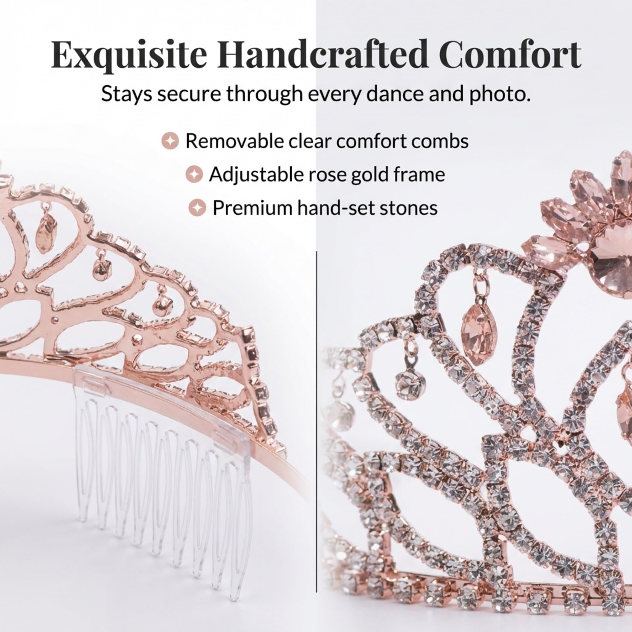 Anderson’s Cassandra Rhinestone Tiara, 2 7/8 Inch Rose Gold Metal Crown with Clear Faux Diamonds for Prom, Homecoming Queen, Wedding Bridal Party, Sweet 16, Quinceañera, Birthday, Pageant, Theater Costume Accessory - Image 6