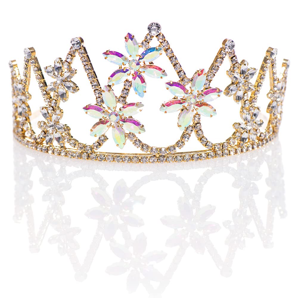 Anderson’s Charlotte Rhinestone Tiara , 3 Inch Gold Metal Crown with Clear and Iridescent Faux Diamonds for Prom, Homecoming Queen, Wedding, Bridal Party, Sweet 16, Quinceañera, Birthday, Pageant, Theater Costume Accessory