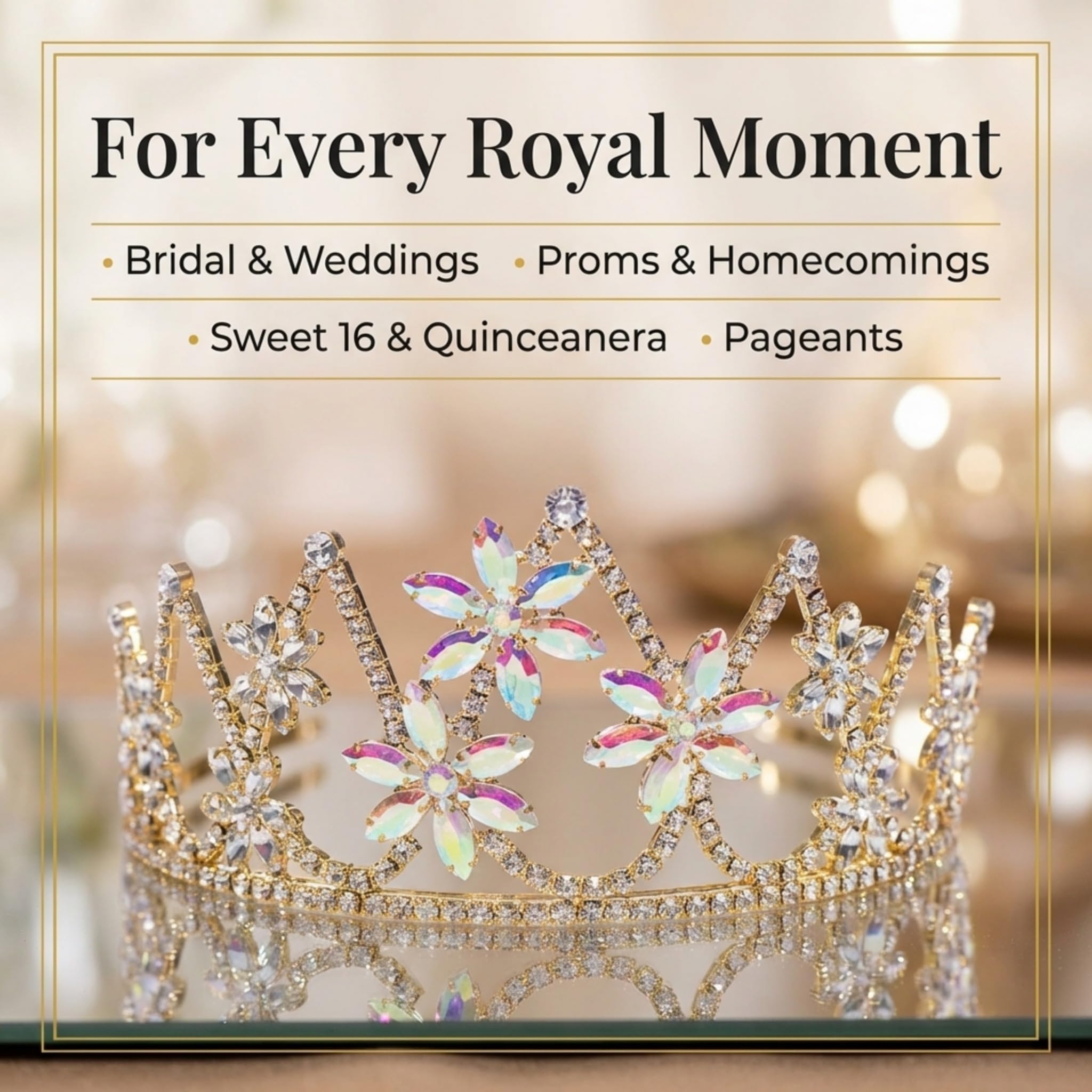 Anderson’s Charlotte Rhinestone Tiara , 3 Inch Gold Metal Crown with Clear and Iridescent Faux Diamonds for Prom, Homecoming Queen, Wedding, Bridal Party, Sweet 16, Quinceañera, Birthday, Pageant, Theater Costume Accessory - Image 2