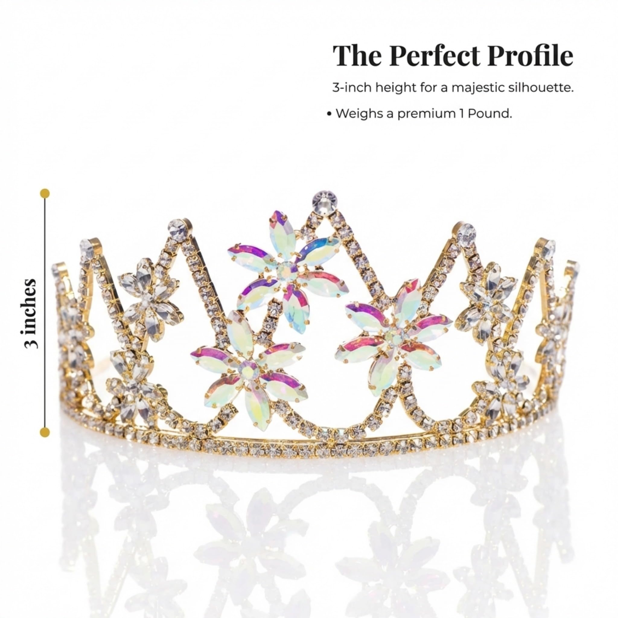 Anderson’s Charlotte Rhinestone Tiara , 3 Inch Gold Metal Crown with Clear and Iridescent Faux Diamonds for Prom, Homecoming Queen, Wedding, Bridal Party, Sweet 16, Quinceañera, Birthday, Pageant, Theater Costume Accessory - Image 4
