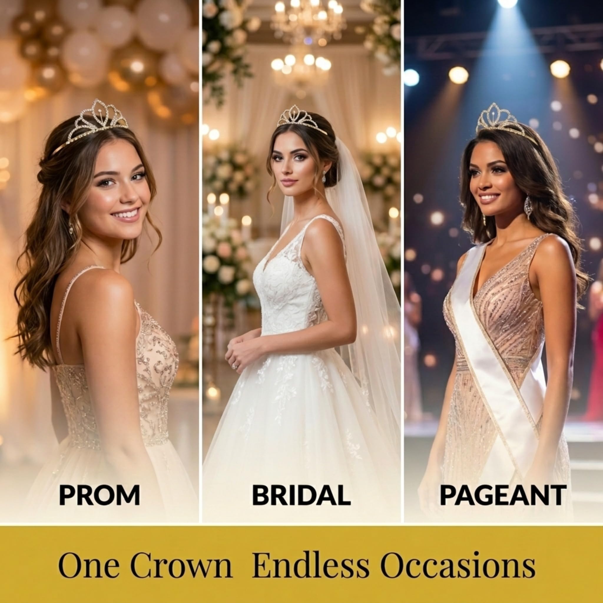 Anderson’s Chelsey Rhinestone Tiara, 1 5/8 Inch Gold Metal Crown with Clear Faux Diamonds for Prom, Homecoming, Wedding Bridal Party, Engagement, Bachelorette, Sweet 16, Quinceañera, Graduation, Birthday, Pageant, Theater Costume Accessory - Image 3
