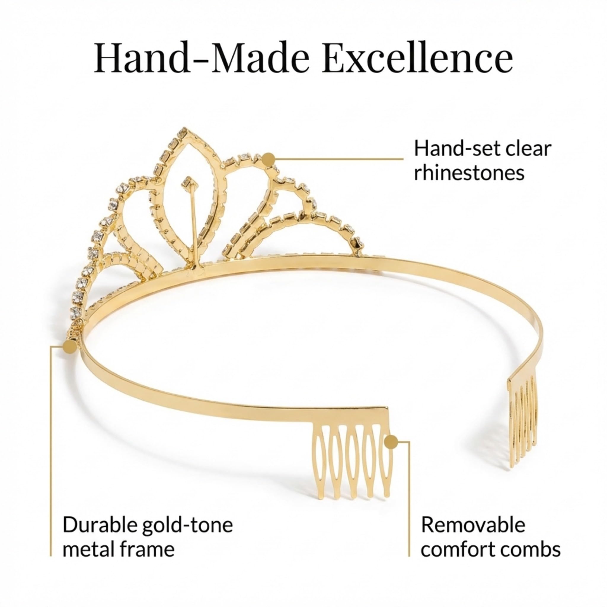 Anderson’s Chelsey Rhinestone Tiara, 1 5/8 Inch Gold Metal Crown with Clear Faux Diamonds for Prom, Homecoming, Wedding Bridal Party, Engagement, Bachelorette, Sweet 16, Quinceañera, Graduation, Birthday, Pageant, Theater Costume Accessory - Image 6