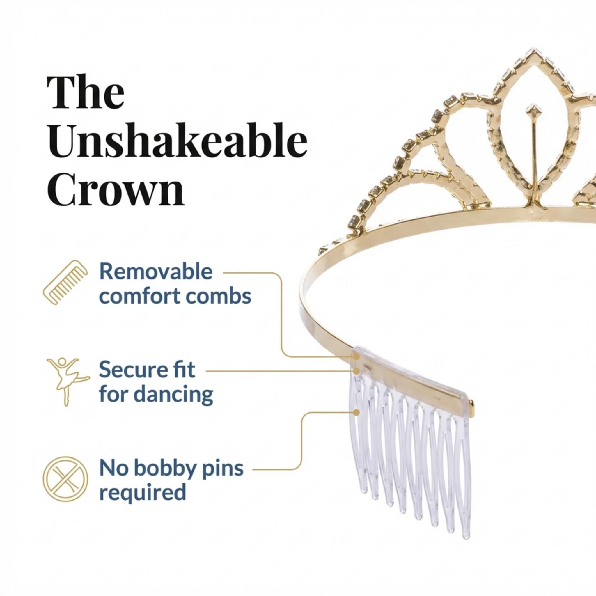 Anderson’s Chelsey Rhinestone Tiara, 1 5/8 Inch Gold Metal Crown with Clear Faux Diamonds for Prom, Homecoming, Wedding Bridal Party, Engagement, Bachelorette, Sweet 16, Quinceañera, Graduation, Birthday, Pageant, Theater Costume Accessory - Image 7