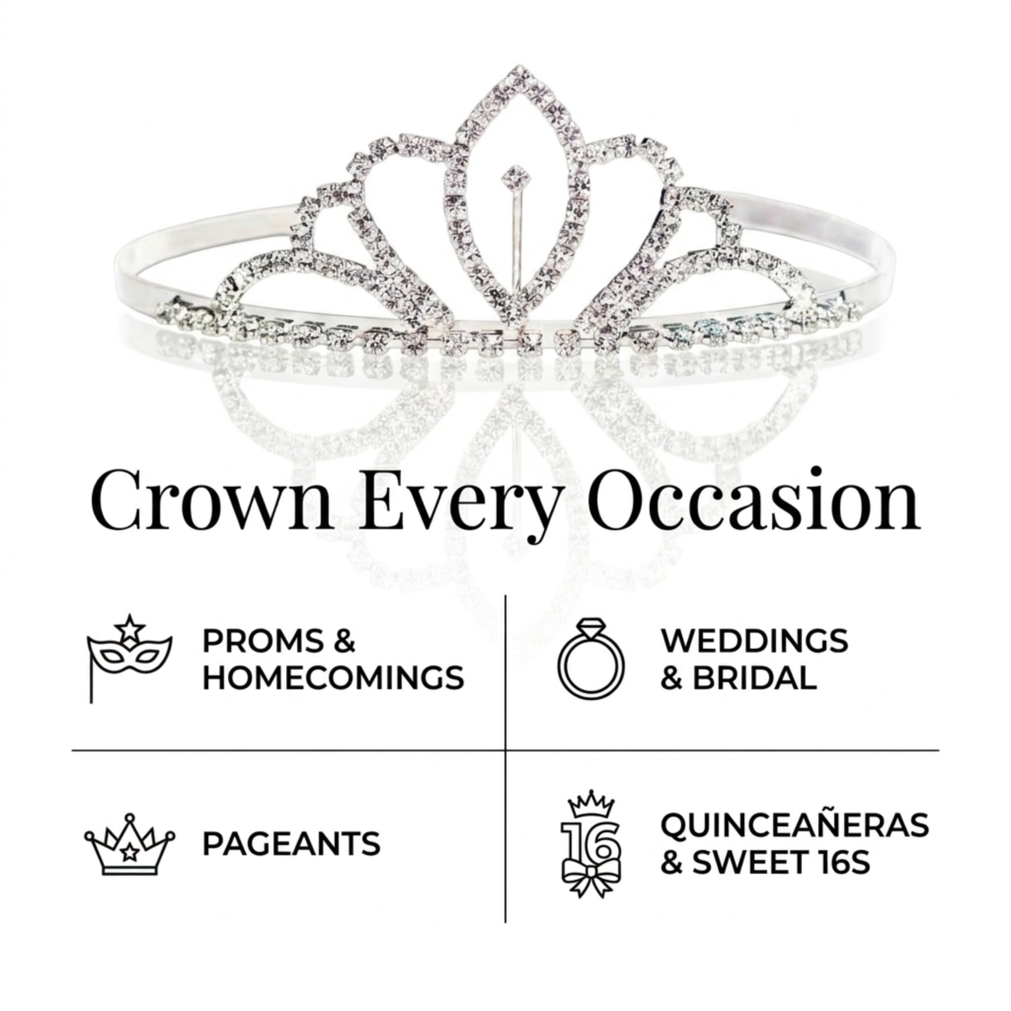 Anderson's Chelsey Rhinestone Tiara, Sparkling 1.625-Inch Silver Crown with Clear Faux Diamonds, Adjustable Band & Comfort Combs, Perfect for Proms, Homecomings, Weddings, Pageants & Special Events - Image 3