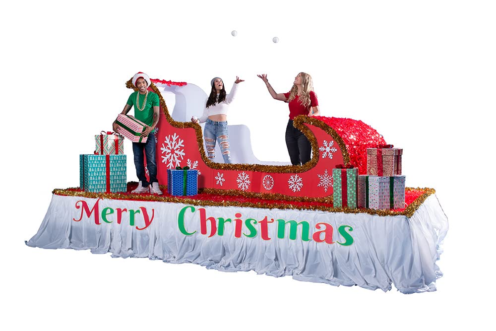 Anderson's Christmas Sleigh Parade Float Kit with Giant Sleigh, Faux Presents, and Merry Christmas Letters – Holiday Float Decorations for School Events, Community Parades, and Santa Photo Ops