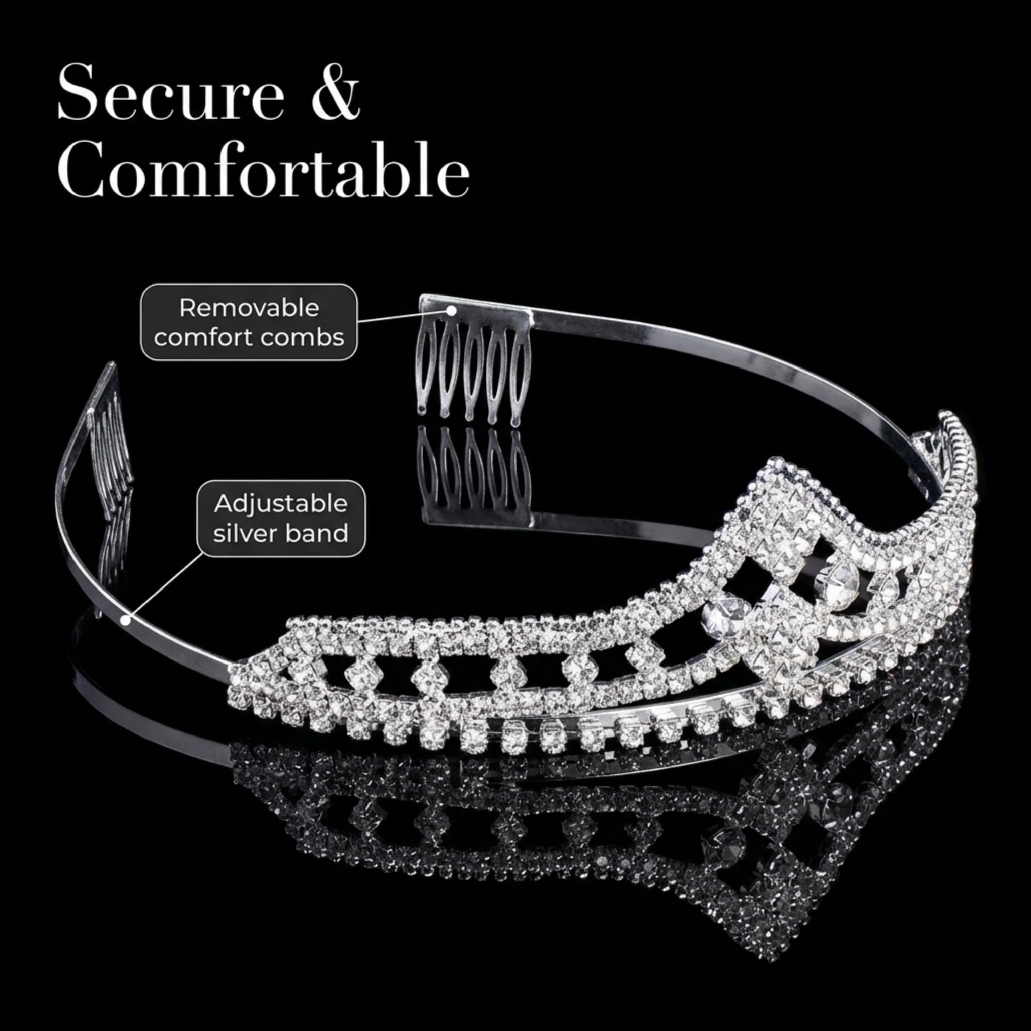 Anderson's Cleo Rhinestone Tiara, Elegant 1 1/2-Inch Clear Crystal Crown for Women, Adjustable Silver Band with Comfort Combs, Perfect for Weddings, Proms, Pageants, Quinceañeras, and Special Occasions - Image 6