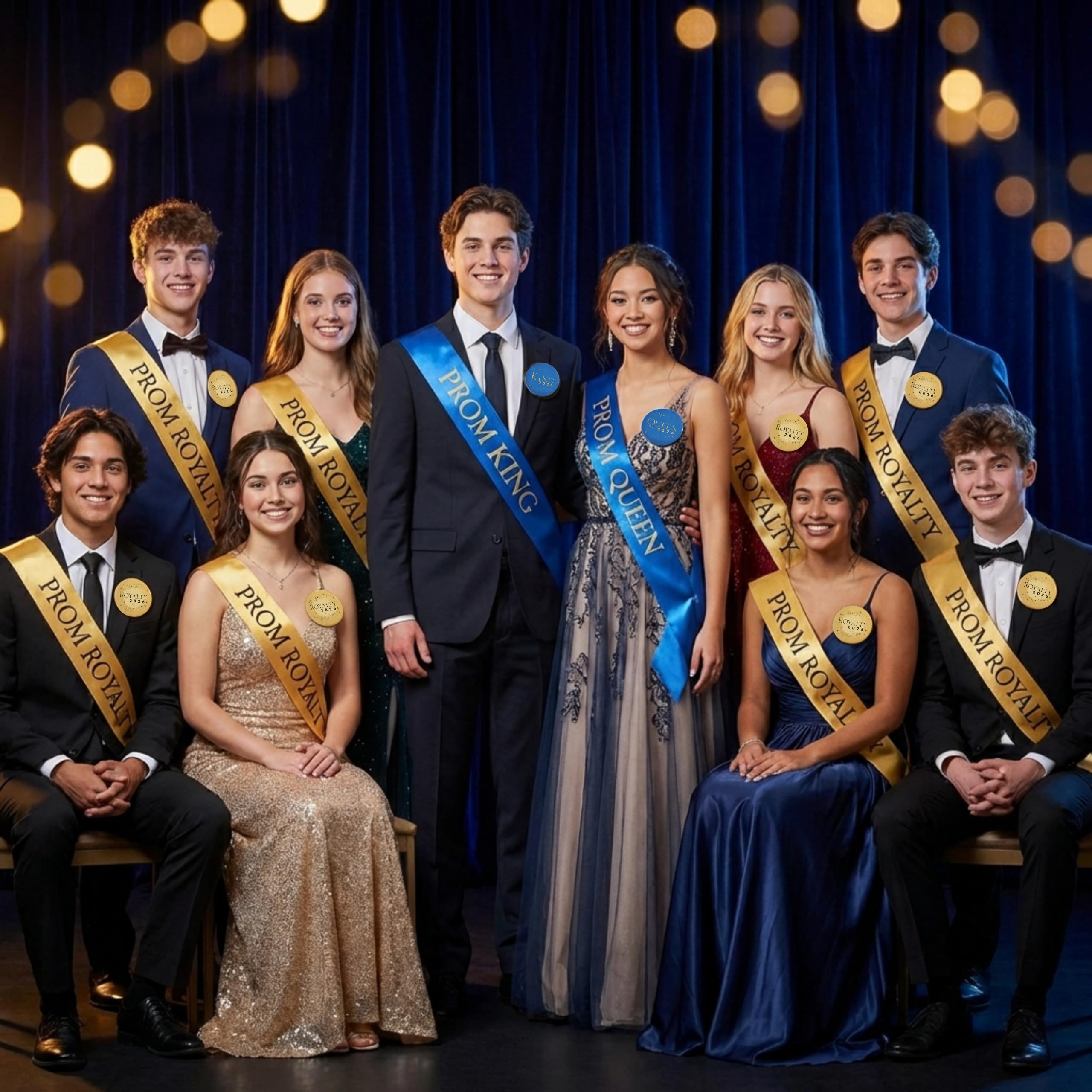 Anderson’s Complete Prom Royalty Sash & Button Set, Blue & Gold Satin Coronation Accessories for High School Prom King, Queen & Court, 20‑Piece Set - Image 4