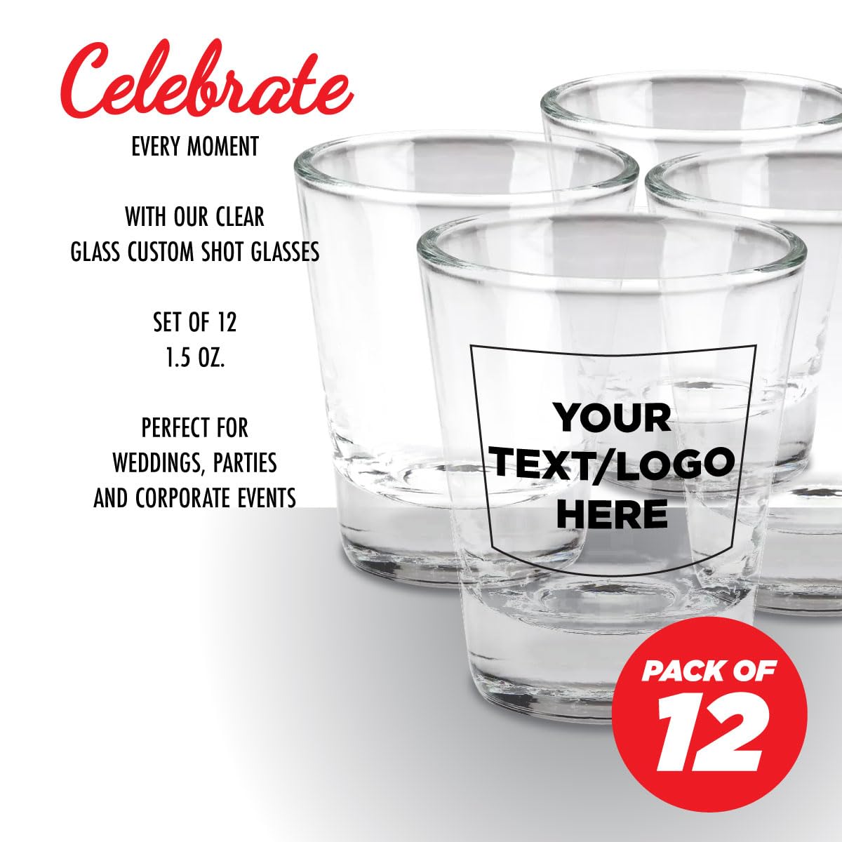 Anderson's Custom 1.5 oz Shot Glasses, Celebrate Every Moment with Our Clear Glass Custom Shot Glasses, Ideal for Birthdays, Weddings, Parties, Favors and Gifts, Single Color Imprint, Set of 12 - Image 4