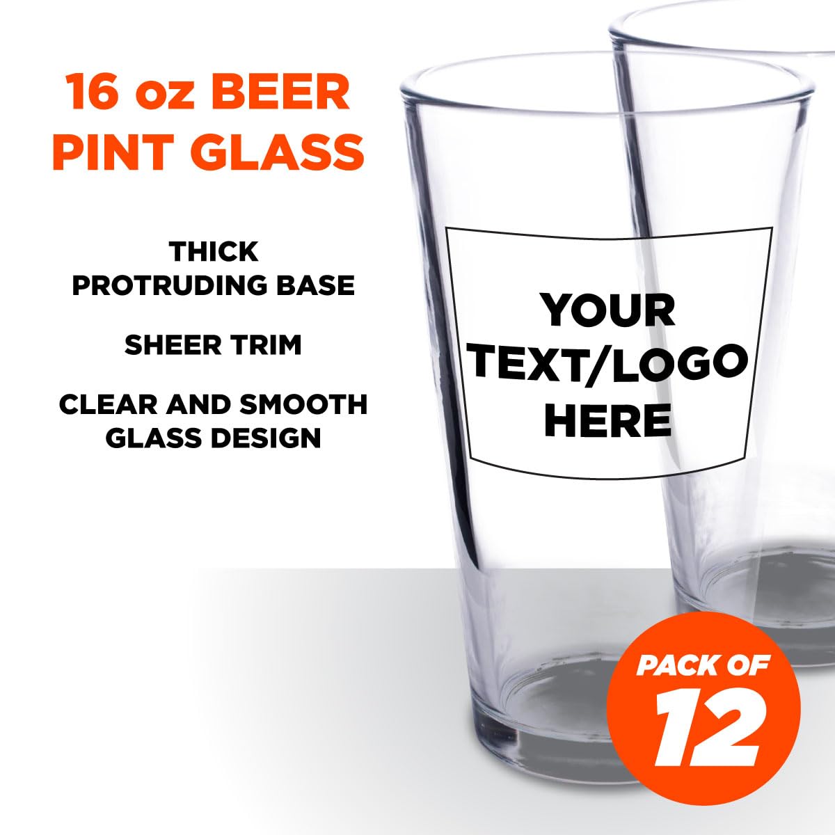 Anderson's Custom Beer Pint Glasses 16 oz, Personalized Set, Heavy Duty Glassware for Restaurants, Single Color Imprint, Perfect for Weddings, Parties, and Special Events, Set 12 - Image 2