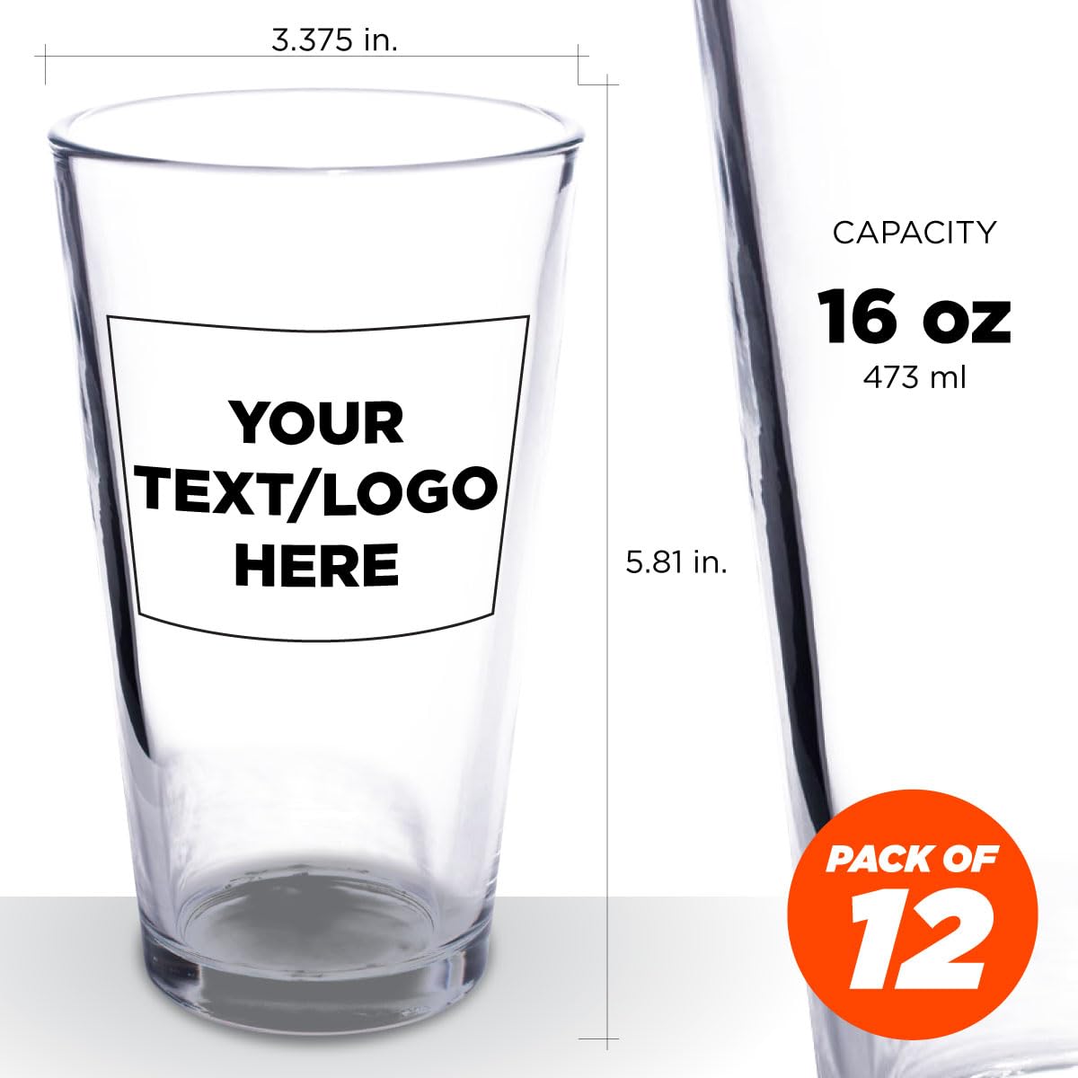 Anderson's Custom Beer Pint Glasses 16 oz, Personalized Set, Heavy Duty Glassware for Restaurants, Single Color Imprint, Perfect for Weddings, Parties, and Special Events, Set 12 - Image 3