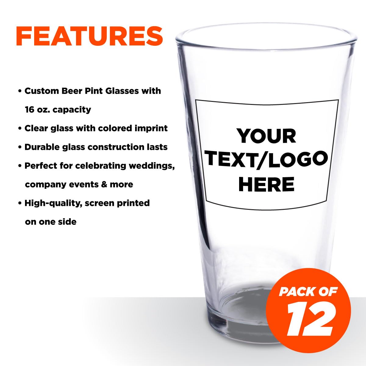 Anderson's Custom Beer Pint Glasses 16 oz, Personalized Set, Heavy Duty Glassware for Restaurants, Single Color Imprint, Perfect for Weddings, Parties, and Special Events, Set 12 - Image 4
