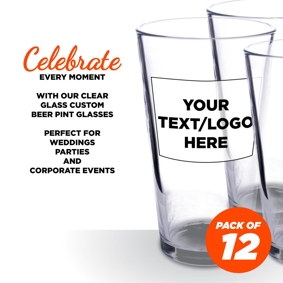 Anderson's Custom Beer Pint Glasses 16 oz, Personalized Set, Heavy Duty Glassware for Restaurants, Single Color Imprint, Perfect for Weddings, Parties, and Special Events, Set 12 - Image 5