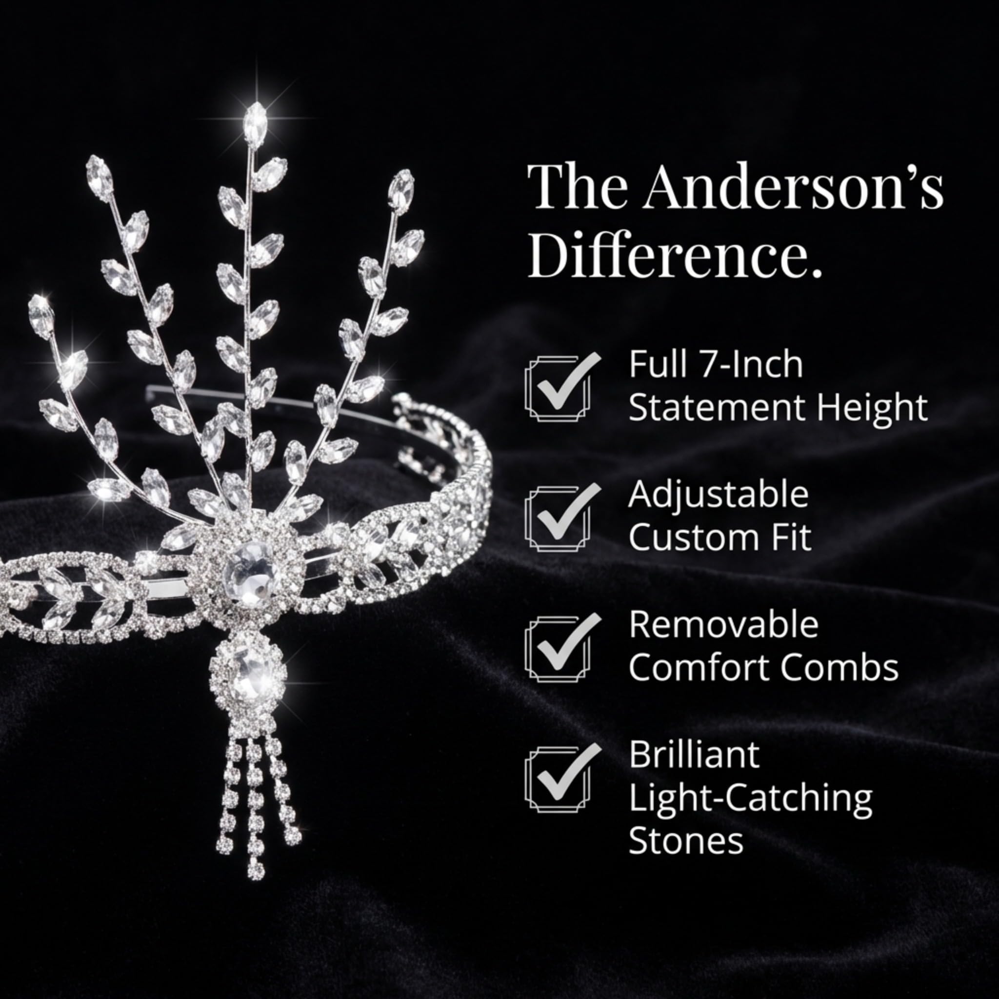 Anderson's Daisy Rhinestone Tiara, Sparkling 7-Inch Vintage Gatsby Crystal Crown for Women, Adjustable Silver Band with Comfort Combs, Perfect for Roaring ’20s Parties, Proms, Pageants, Weddings, and Special Occasions - Image 7