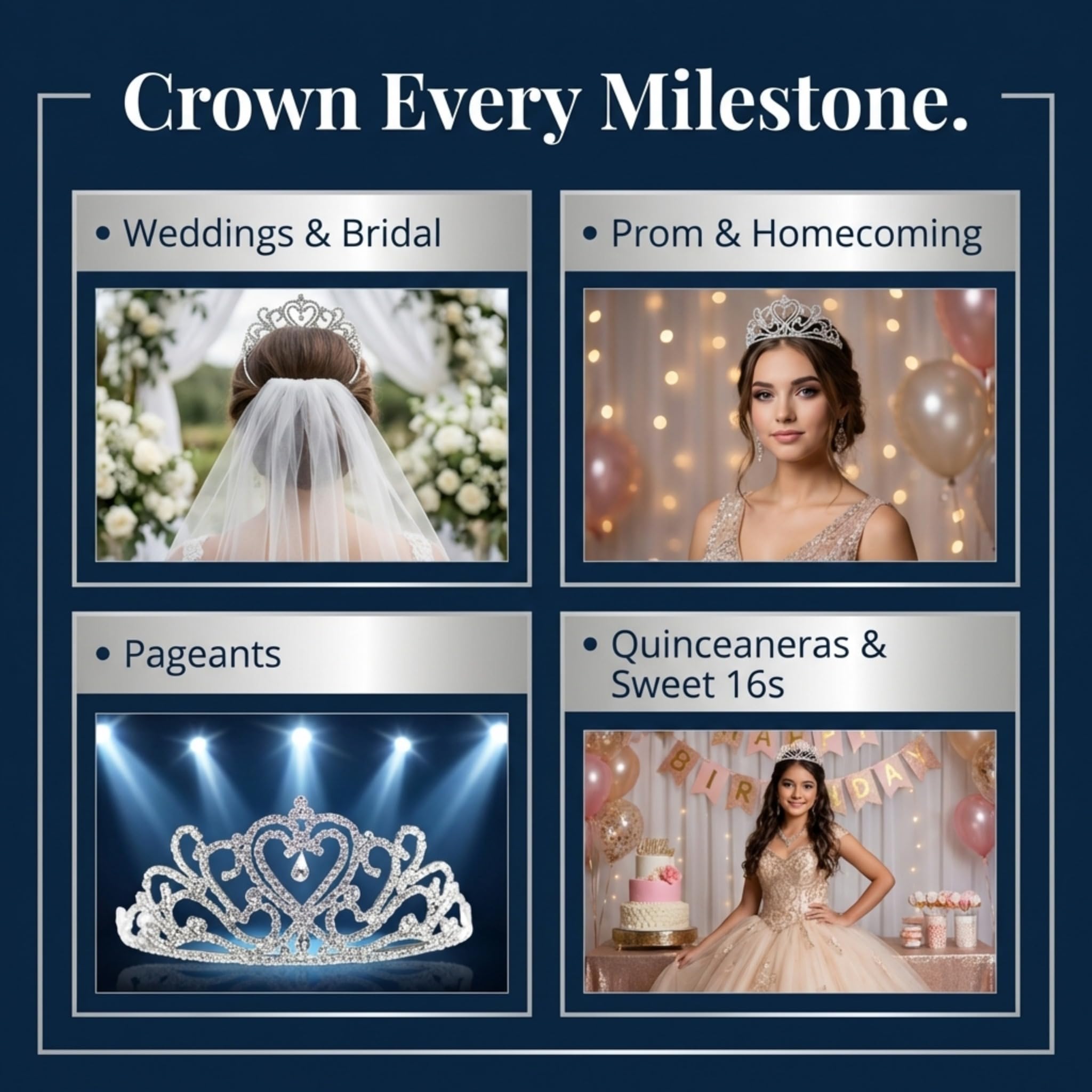 Anderson's Dawn Rhinestone Tiara, 3-Inch Silver Crown with Sparkling Clear Rhinestones for Weddings, Proms, Homecoming, Pageants & Special Events, Adjustable Fit with Comfort Combs - Image 3
