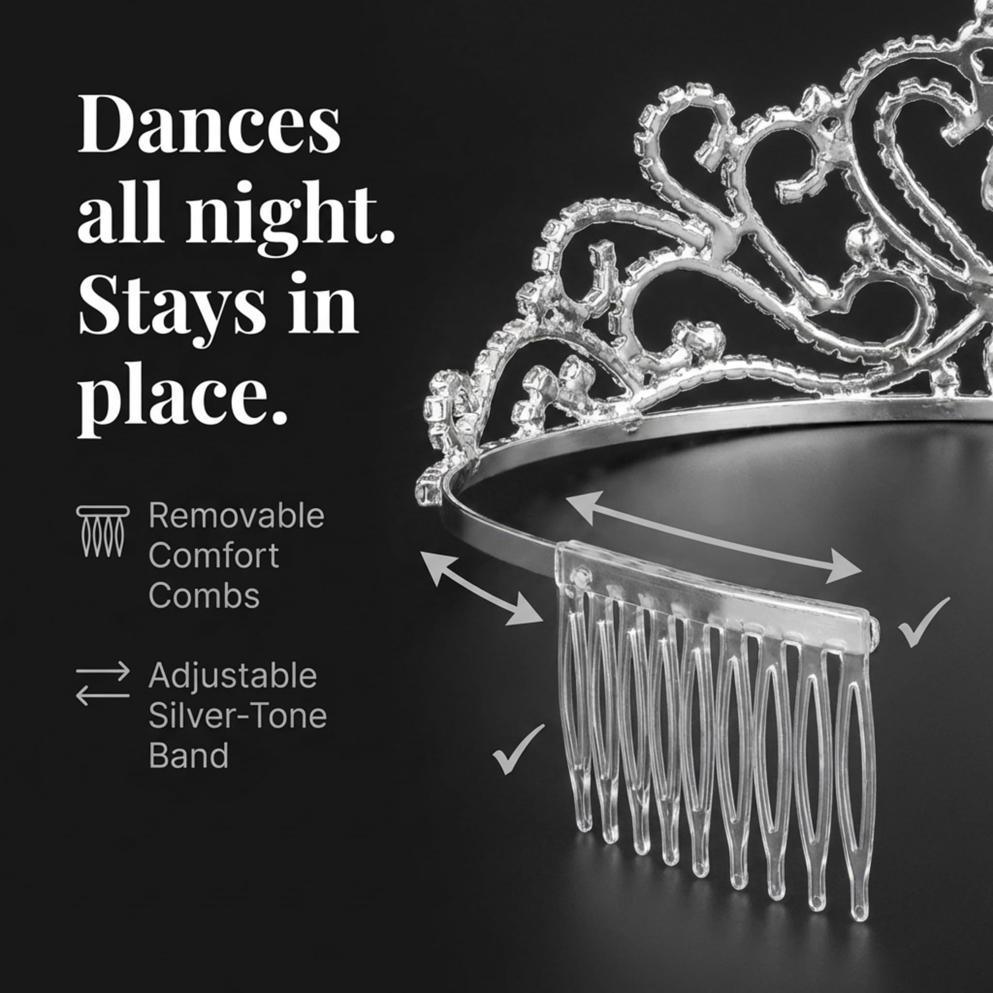 Anderson's Dawn Rhinestone Tiara, 3-Inch Silver Crown with Sparkling Clear Rhinestones for Weddings, Proms, Homecoming, Pageants & Special Events, Adjustable Fit with Comfort Combs - Image 6