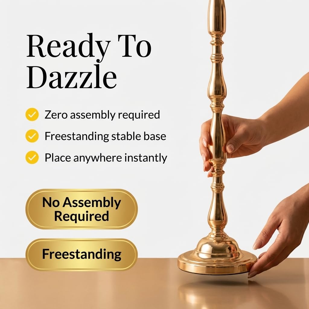 Anderson's Decorative Gold Metal Floor Pedestal Stand, 49.25 In. Tall, Wedding Decoration - Image 4