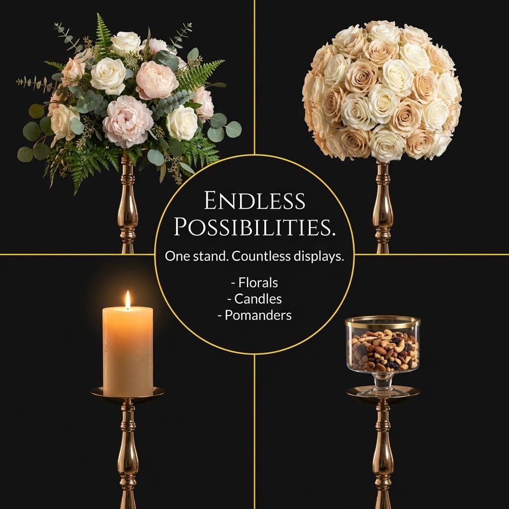 Anderson's Decorative Gold Metal Floor Pedestal Stand, 49.25 In. Tall, Wedding Decoration - Image 5