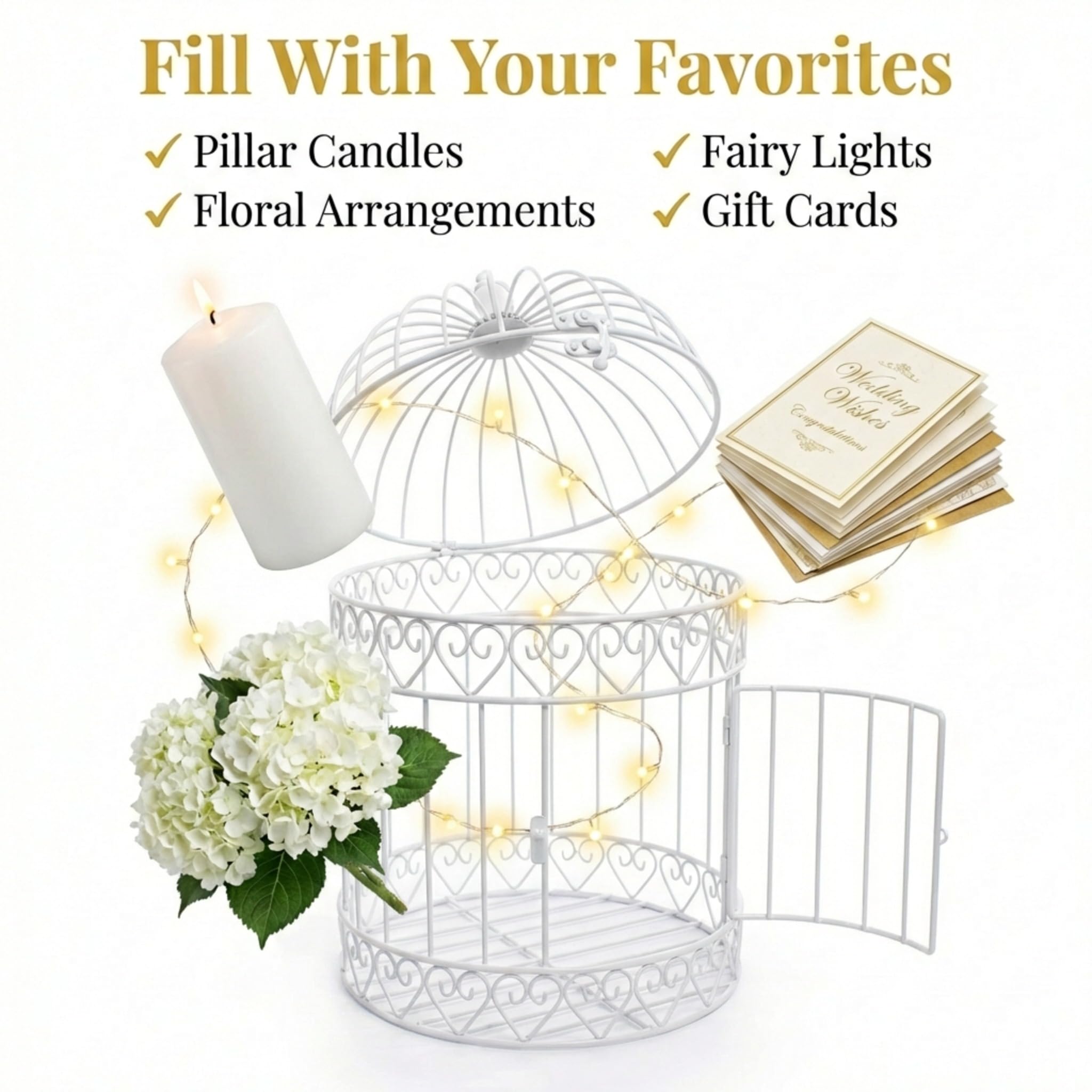 Anderson's Decorative Ivory Wire Birdcage Wedding Centerpiece, Table Décor, Hanging Decorations, Reusable - Image 4