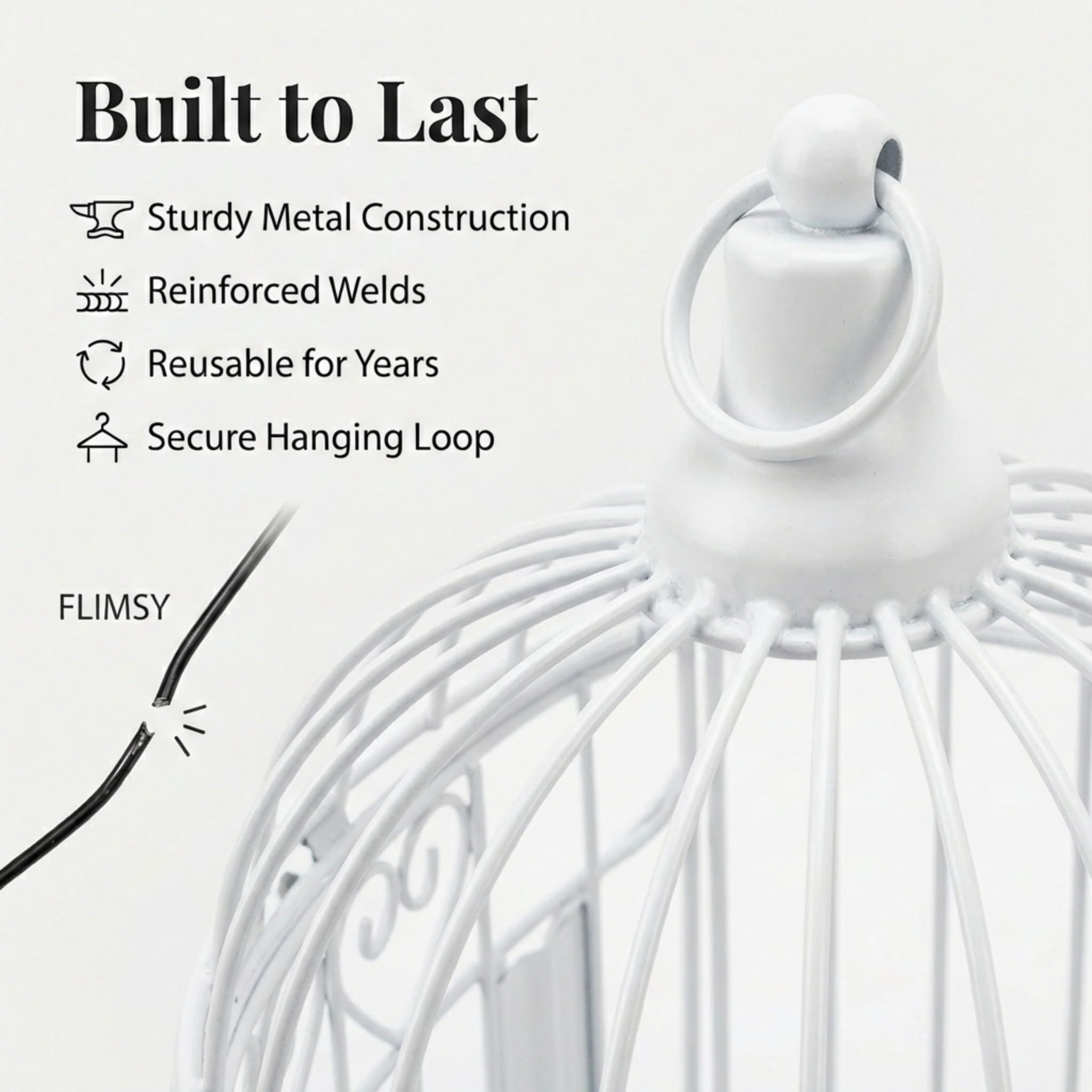 Anderson's Decorative Ivory Wire Birdcage Wedding Centerpiece, Table Décor, Hanging Decorations, Reusable - Image 5