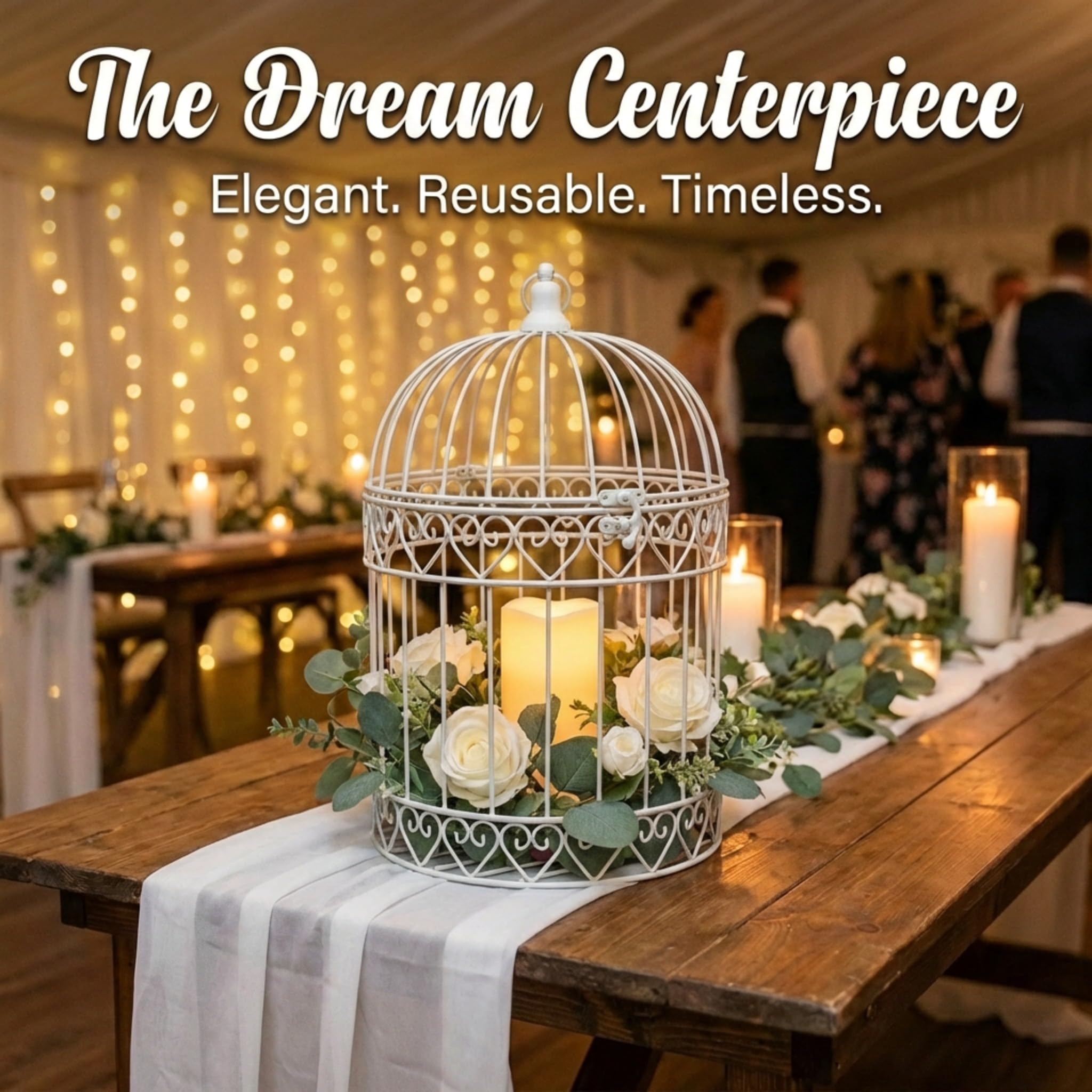 Anderson's Decorative Ivory Wire Birdcage Wedding Centerpiece, Table Décor, Hanging Decorations, Reusable - Image 6