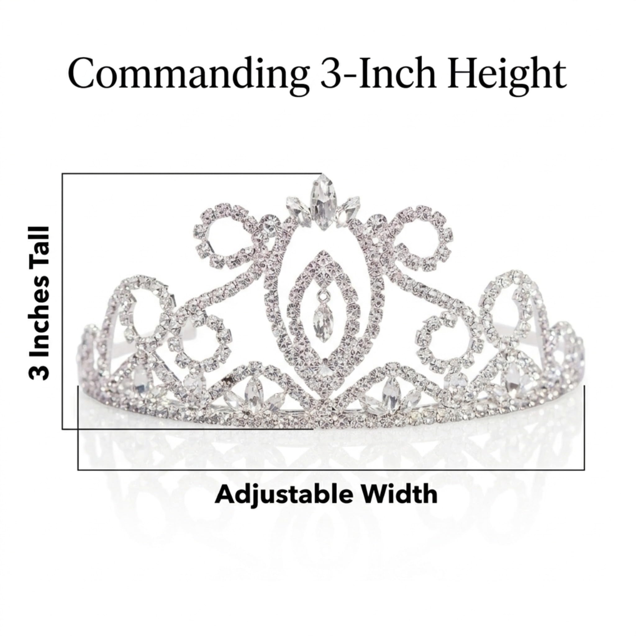 Anderson's Della Rhinestone Tiara, Sparkling 3-Inch Silver Crown with Clear Faux Diamonds, Adjustable Band & Comfort Combs, Perfect for Weddings, Proms, Pageants, Birthdays & Quinceañeras - Image 3