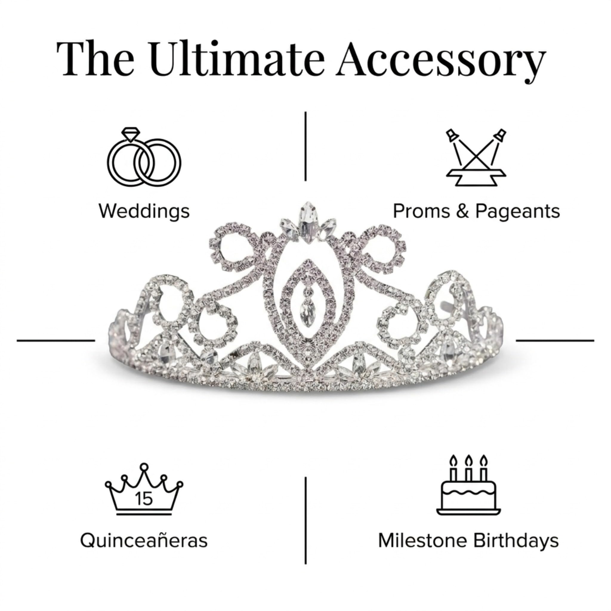 Anderson's Della Rhinestone Tiara, Sparkling 3-Inch Silver Crown with Clear Faux Diamonds, Adjustable Band & Comfort Combs, Perfect for Weddings, Proms, Pageants, Birthdays & Quinceañeras - Image 5