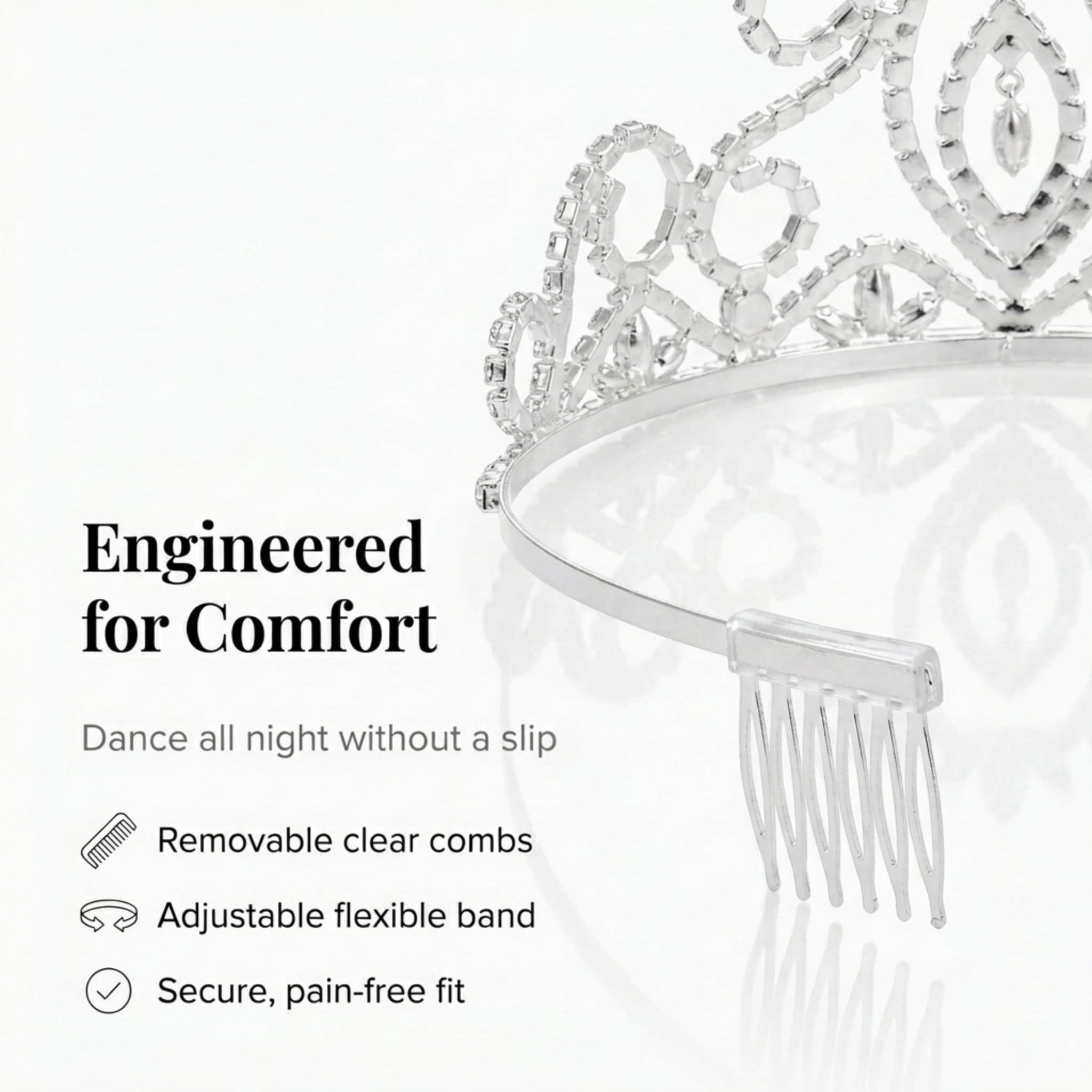 Anderson's Della Rhinestone Tiara, Sparkling 3-Inch Silver Crown with Clear Faux Diamonds, Adjustable Band & Comfort Combs, Perfect for Weddings, Proms, Pageants, Birthdays & Quinceañeras - Image 7