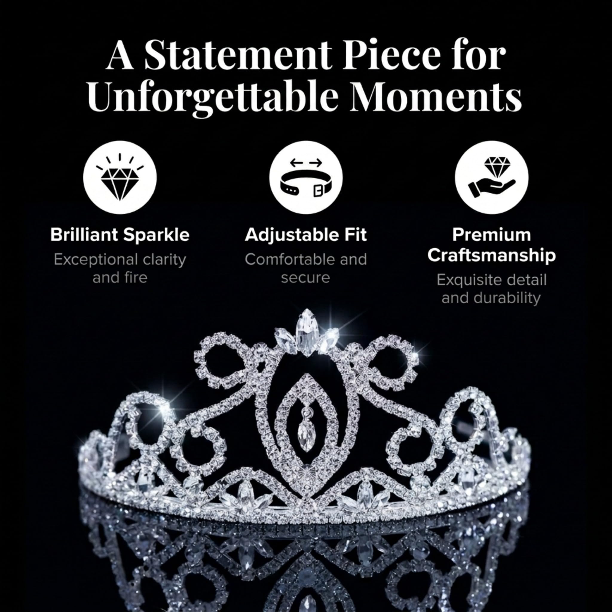 Anderson's Della Rhinestone Tiara, Sparkling 3-Inch Silver Crown with Clear Faux Diamonds, Adjustable Band & Comfort Combs, Perfect for Weddings, Proms, Pageants, Birthdays & Quinceañeras - Image 8