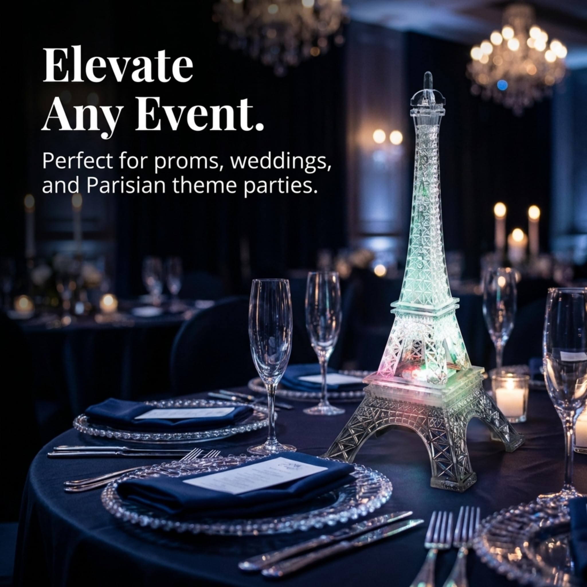 Anderson's Eiffel Tower Centerpiece with Color-Changing LED Lights, 10 inches, Battery-Operated Paris Theme Decoration - Image 3