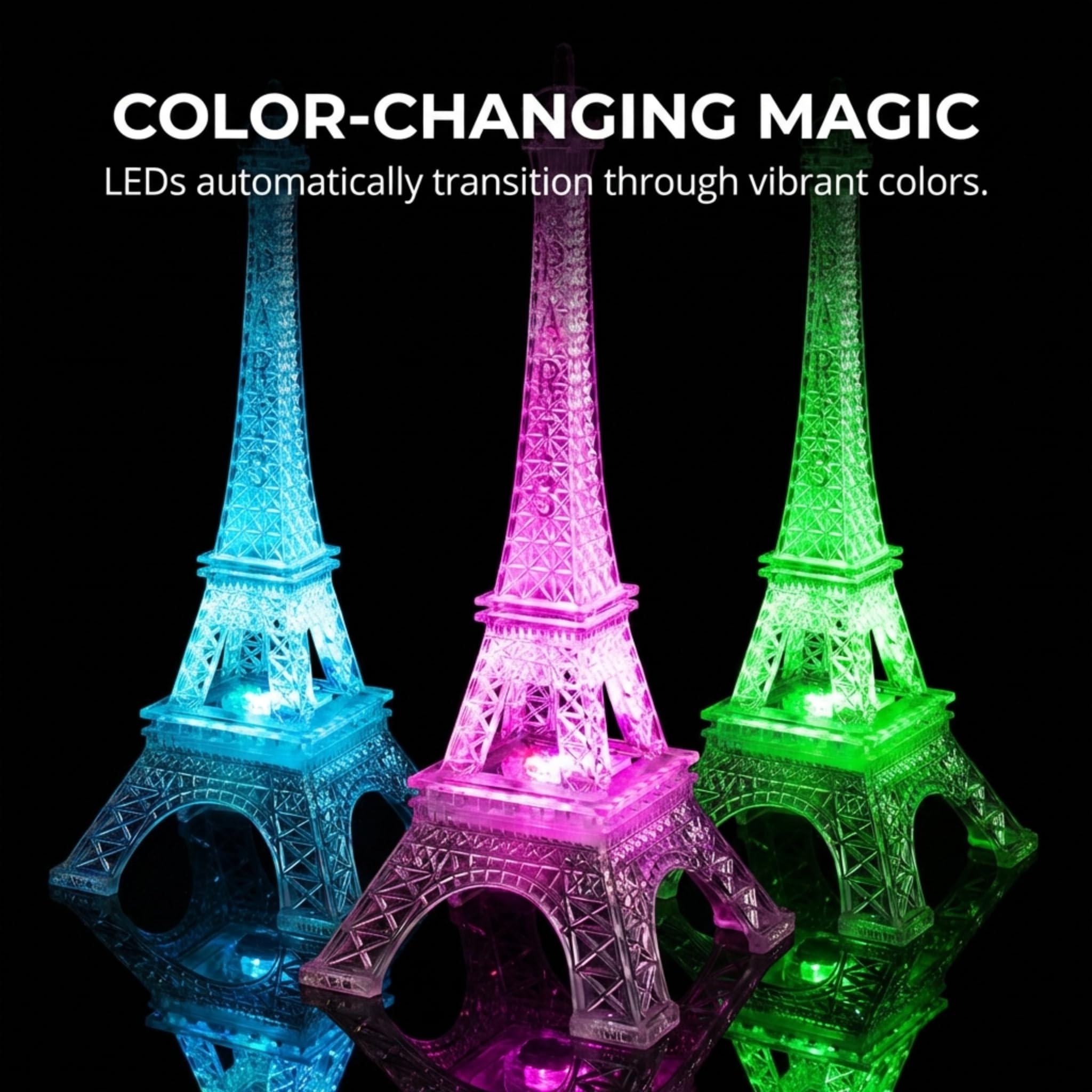 Anderson's Eiffel Tower Centerpiece with Color-Changing LED Lights, 10 inches, Battery-Operated Paris Theme Decoration - Image 4
