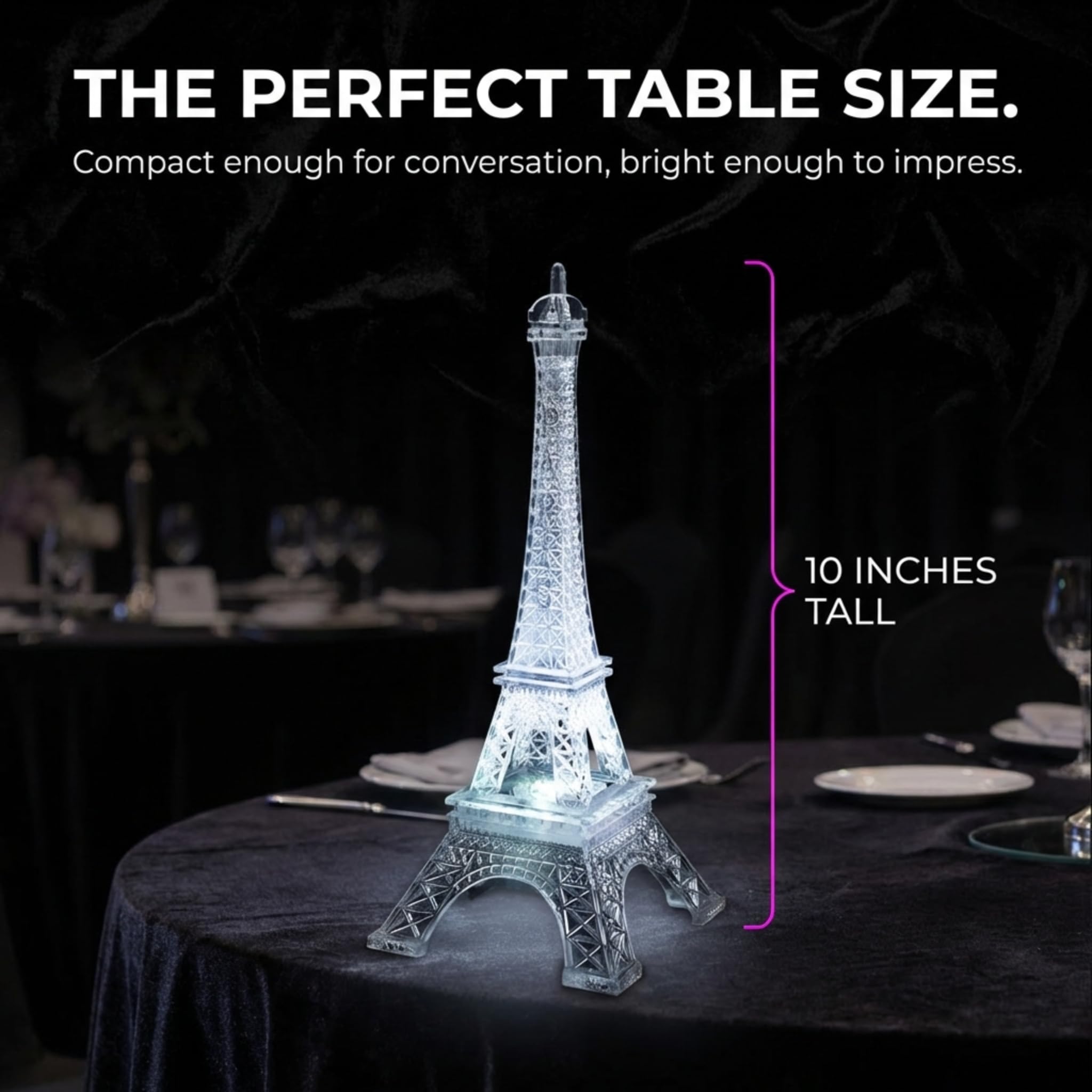 Anderson's Eiffel Tower Centerpiece with Color-Changing LED Lights, 10 inches, Battery-Operated Paris Theme Decoration - Image 6