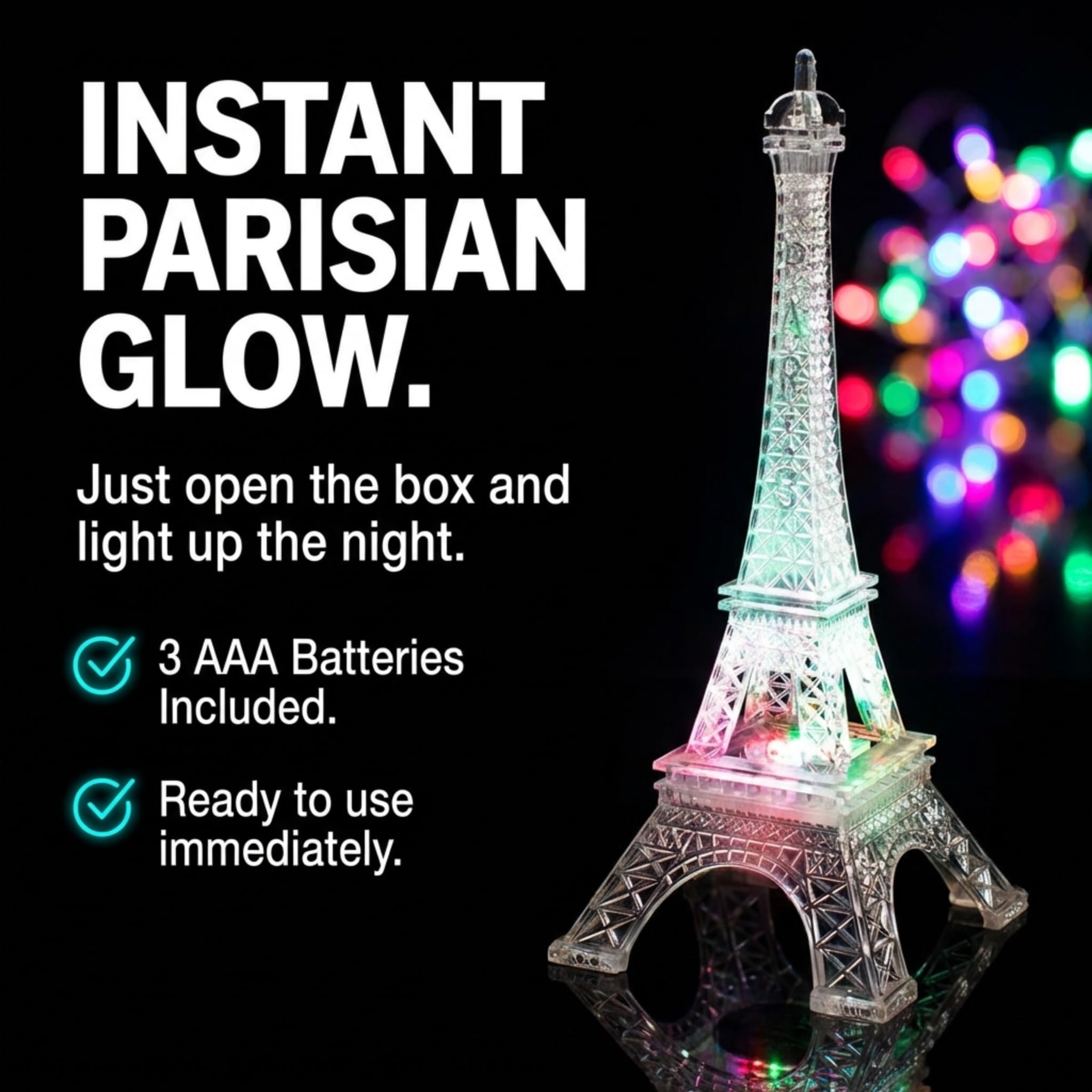 Anderson's Eiffel Tower Centerpiece with Color-Changing LED Lights, 10 inches, Battery-Operated Paris Theme Decoration - Image 7