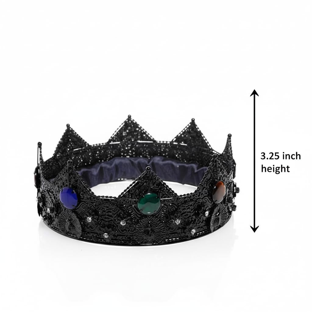 Anderson’s Elegant Black Charlemagne Metal Crown with Colored Gem Accents, for Prom, Homecoming, Pageant, Birthday, Mardi Gras, Costume, Party, Halloween, Theater, Special, Holiday Events - Image 9