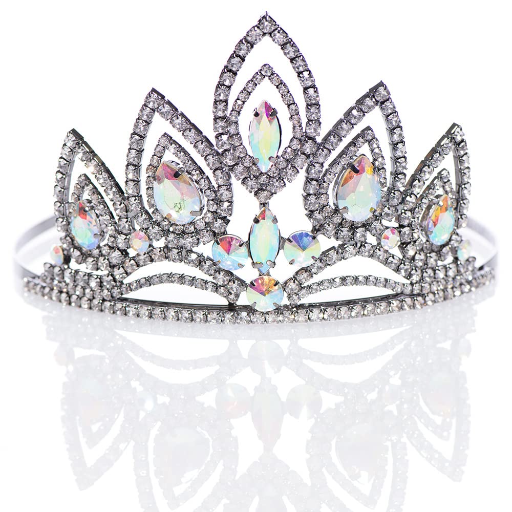 Anderson’s Elizabeth Clear & Iridescent Rhinestone Tiara, 3 1/4" High Hand‑Crafted Smoky Dark Gray Metal Crown with Sparkling Gemstones, Adjustable Fit with Removable Combs, Elegant Accessory for Weddings, Prom Queen, Homecoming, Pageants, Quinceañeras, and Sweet 16 Celebrations