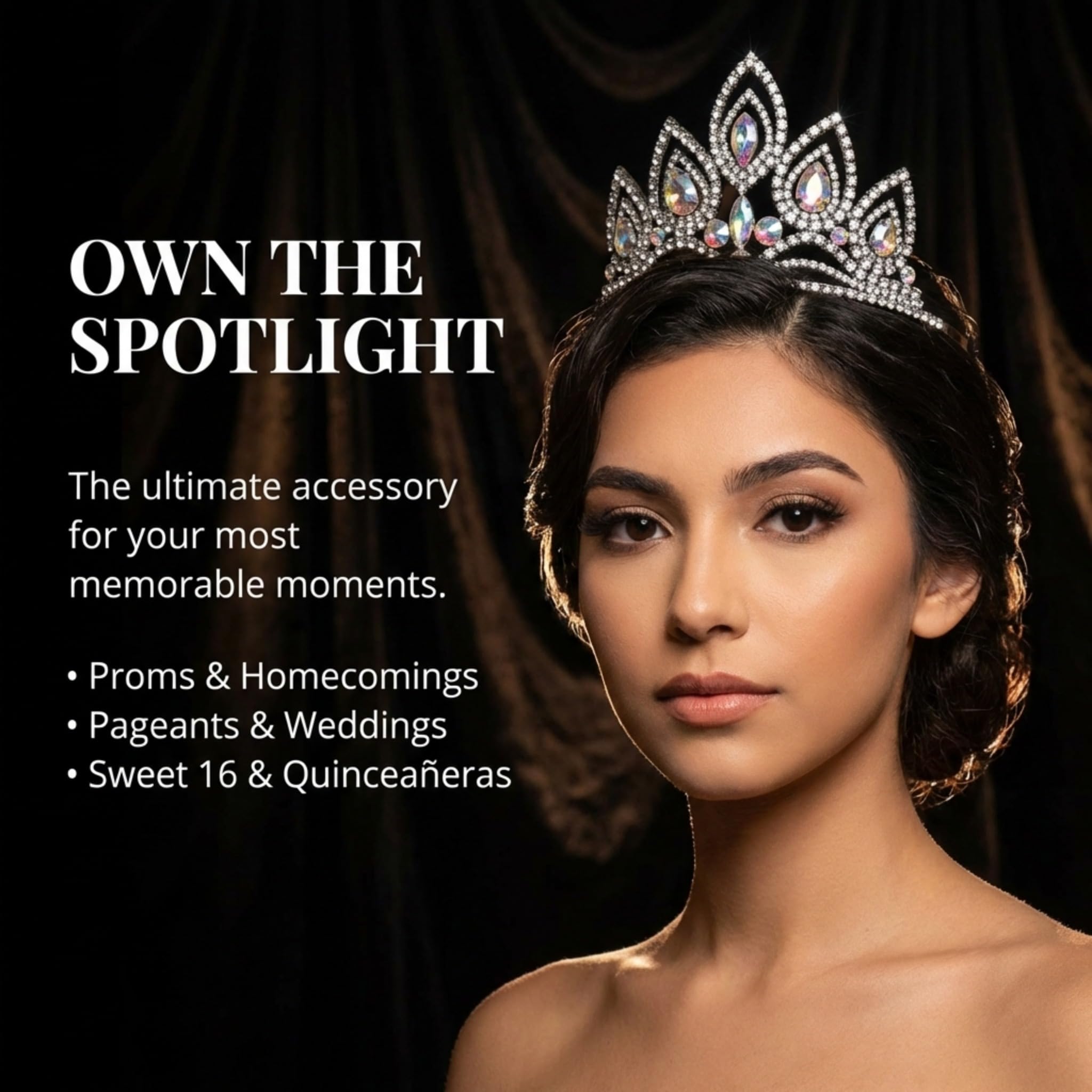 Anderson’s Elizabeth Clear & Iridescent Rhinestone Tiara, 3 1/4" High Hand‑Crafted Smoky Dark Gray Metal Crown with Sparkling Gemstones, Adjustable Fit with Removable Combs, Elegant Accessory for Weddings, Prom Queen, Homecoming, Pageants, Quinceañeras, and Sweet 16 Celebrations - Image 3