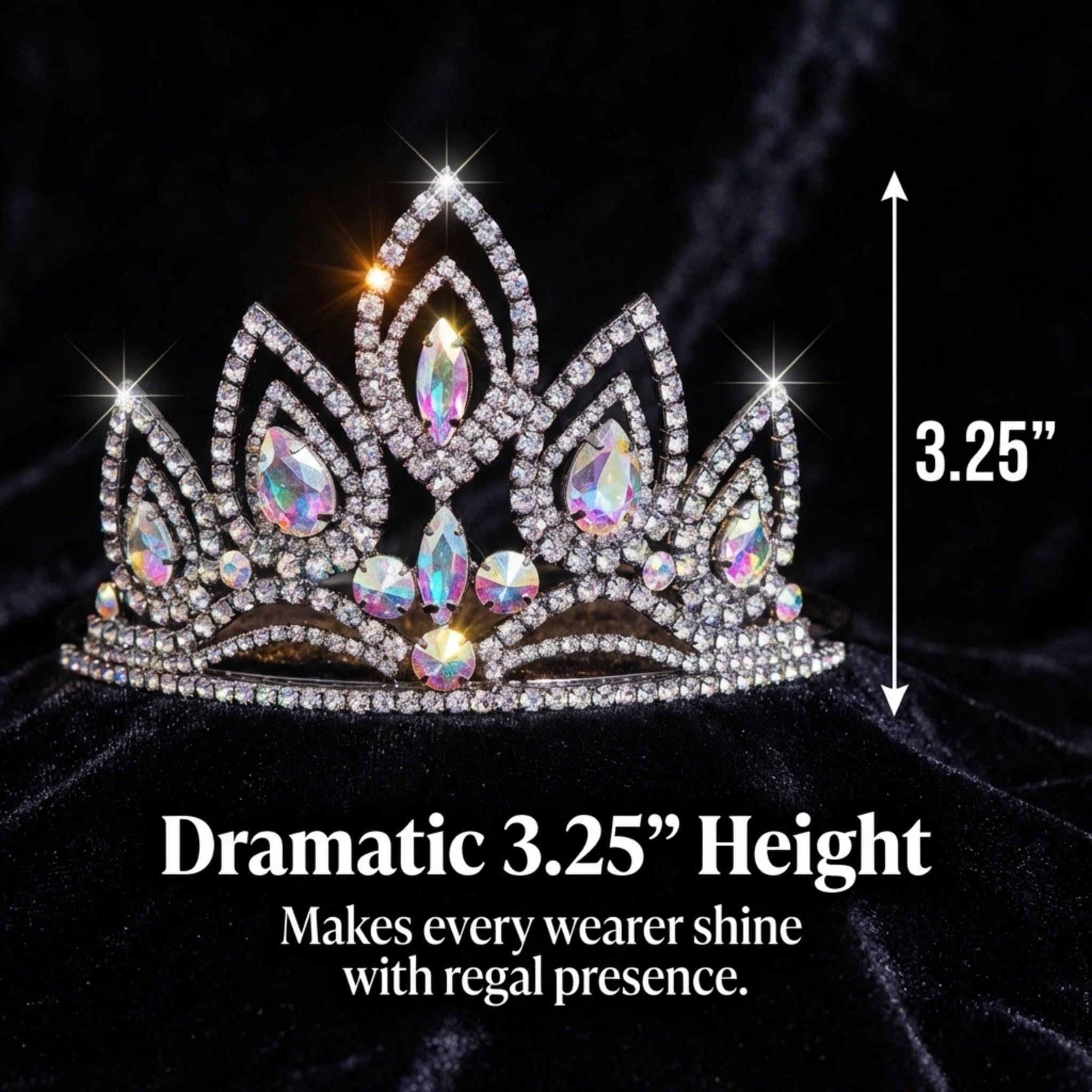 Anderson’s Elizabeth Clear & Iridescent Rhinestone Tiara, 3 1/4" High Hand‑Crafted Smoky Dark Gray Metal Crown with Sparkling Gemstones, Adjustable Fit with Removable Combs, Elegant Accessory for Weddings, Prom Queen, Homecoming, Pageants, Quinceañeras, and Sweet 16 Celebrations - Image 5