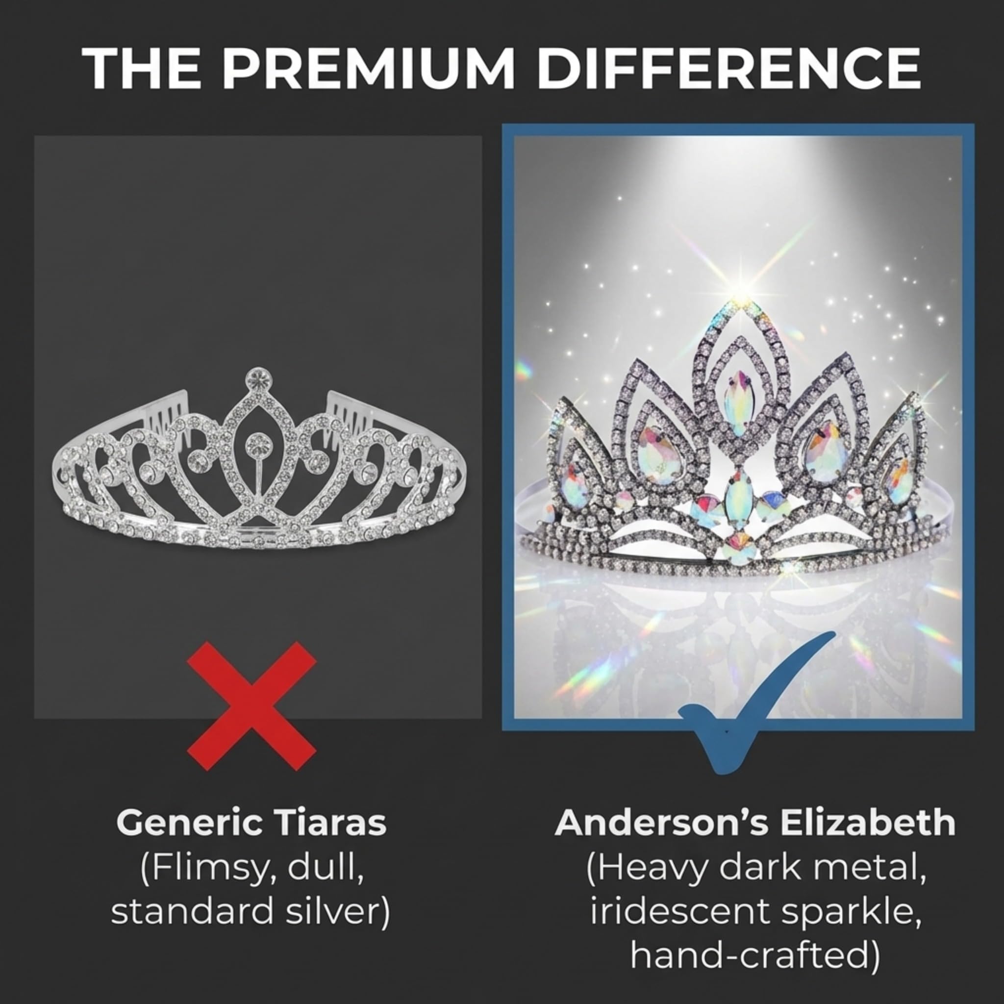 Anderson’s Elizabeth Clear & Iridescent Rhinestone Tiara, 3 1/4" High Hand‑Crafted Smoky Dark Gray Metal Crown with Sparkling Gemstones, Adjustable Fit with Removable Combs, Elegant Accessory for Weddings, Prom Queen, Homecoming, Pageants, Quinceañeras, and Sweet 16 Celebrations - Image 7