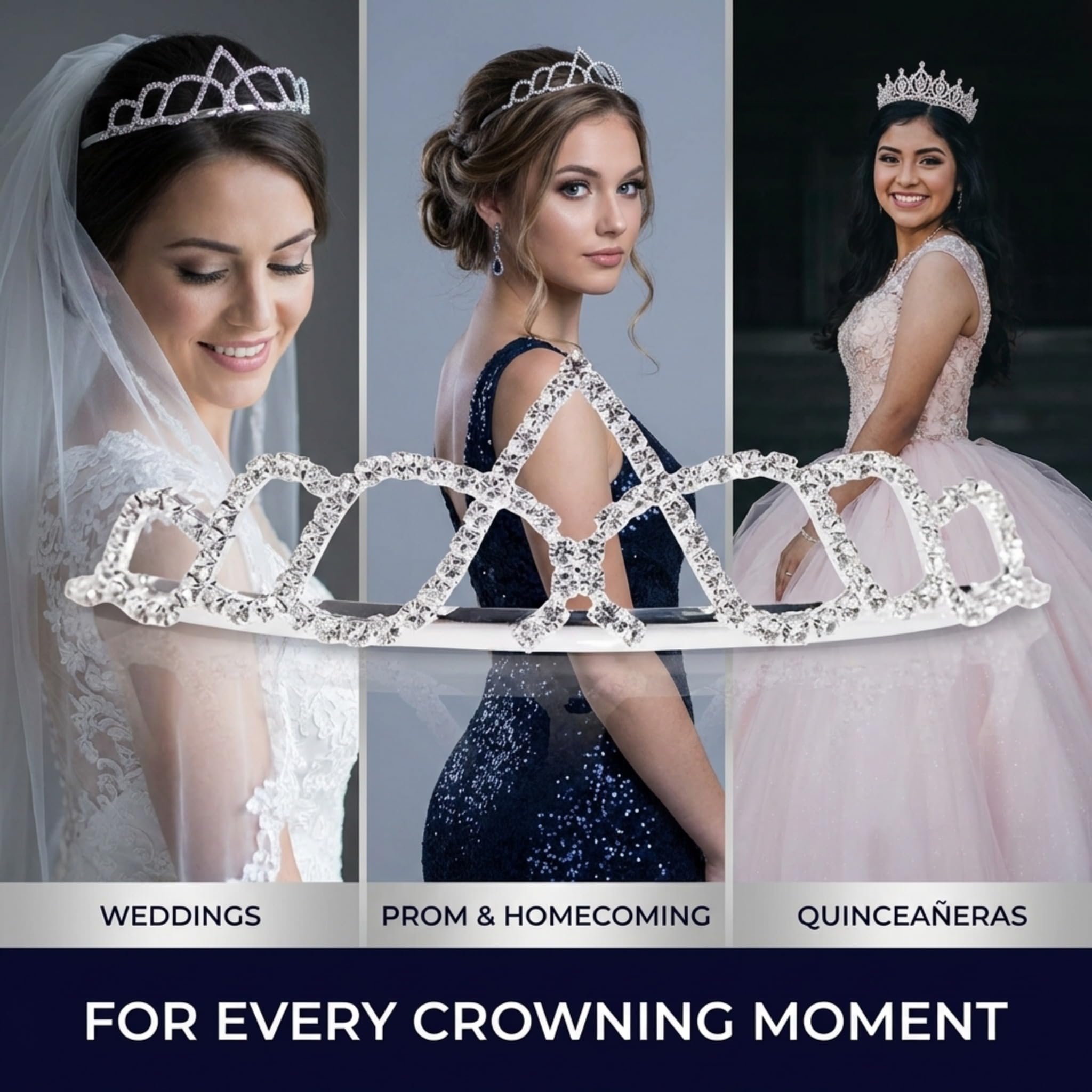 Anderson's Elodie Rhinestone Tiara, 1.5" High Silver Metal Crown with Sparkling Clear Rhinestones, Adjustable Fit & Removable Comfort Combs, Perfect for Prom, Homecoming, Weddings, Pageants, Quinceañeras, and Special Occasions - Image 3