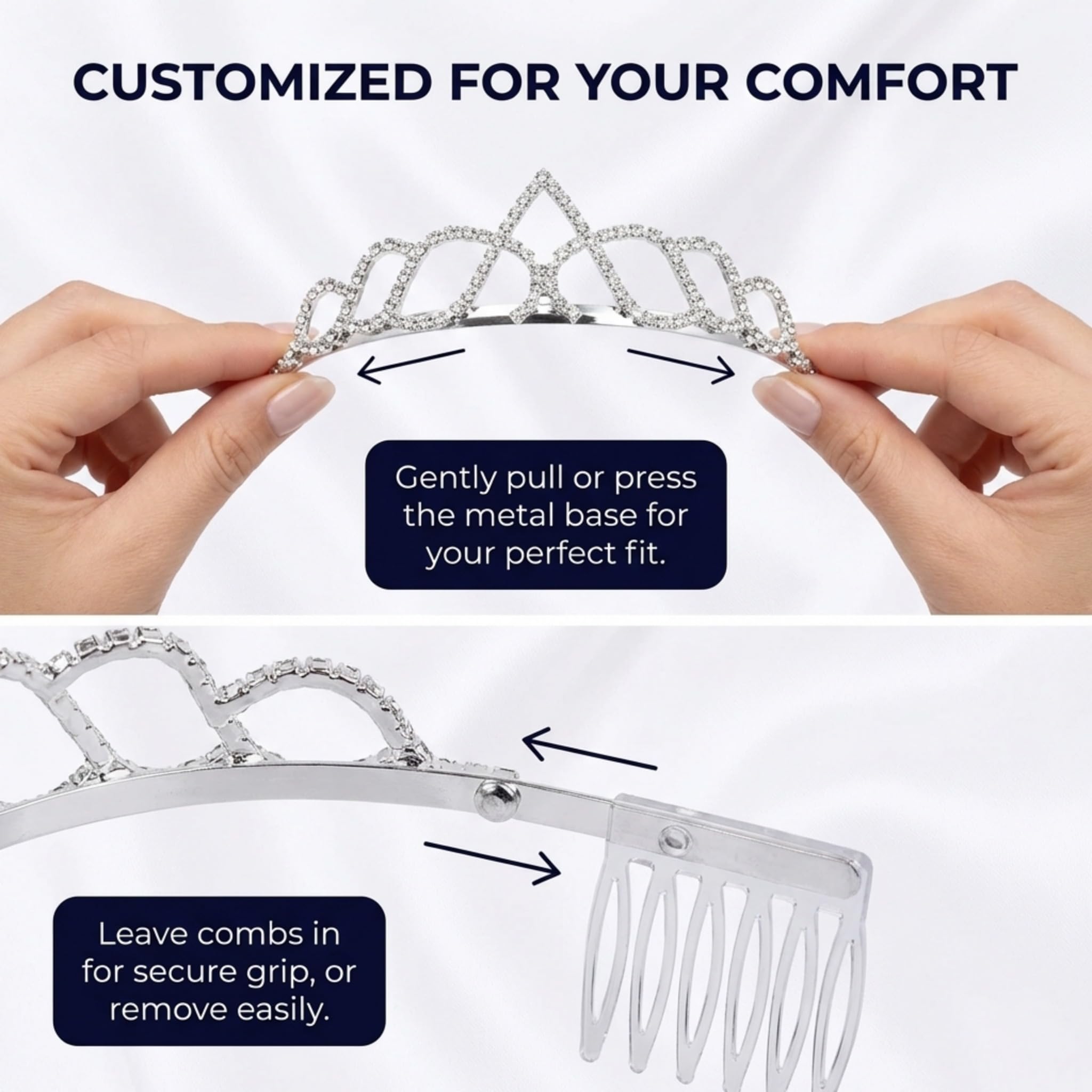 Anderson's Elodie Rhinestone Tiara, 1.5" High Silver Metal Crown with Sparkling Clear Rhinestones, Adjustable Fit & Removable Comfort Combs, Perfect for Prom, Homecoming, Weddings, Pageants, Quinceañeras, and Special Occasions - Image 6