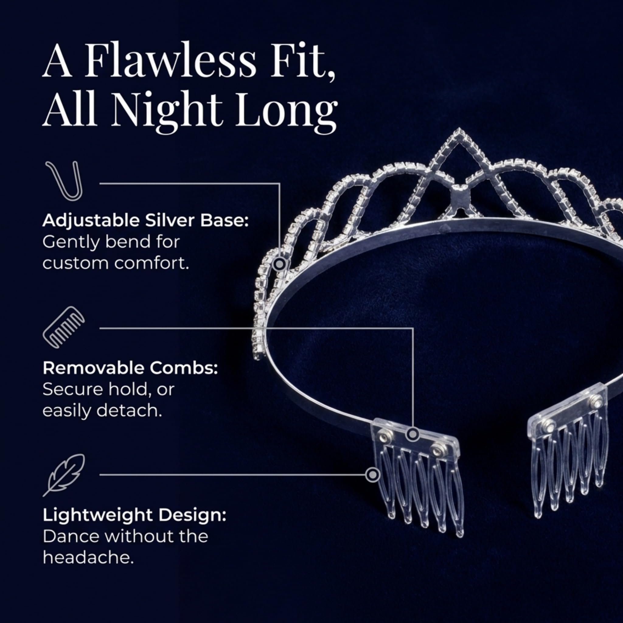 Anderson's Elodie Rhinestone Tiara, 1.5" High Silver Metal Crown with Sparkling Clear Rhinestones, Adjustable Fit & Removable Comfort Combs, Perfect for Prom, Homecoming, Weddings, Pageants, Quinceañeras, and Special Occasions - Image 7