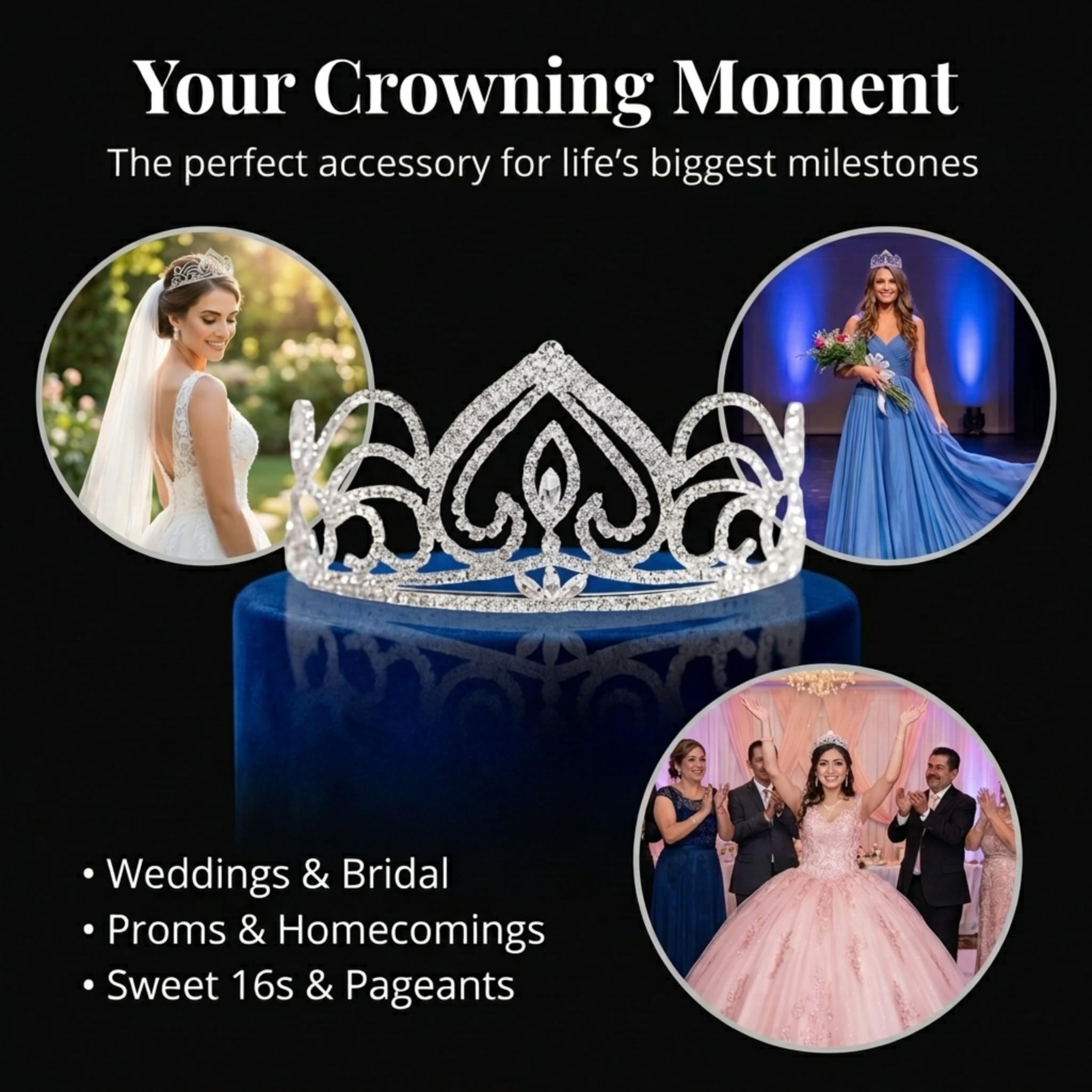 Anderson's Eloise Rhinestone Tiara, 3-Inch Silver Crown with Sparkling Clear Rhinestones for Weddings, Proms, Homecoming, Pageants & Special Events, Adjustable Fit with Comfort Combs - Image 2