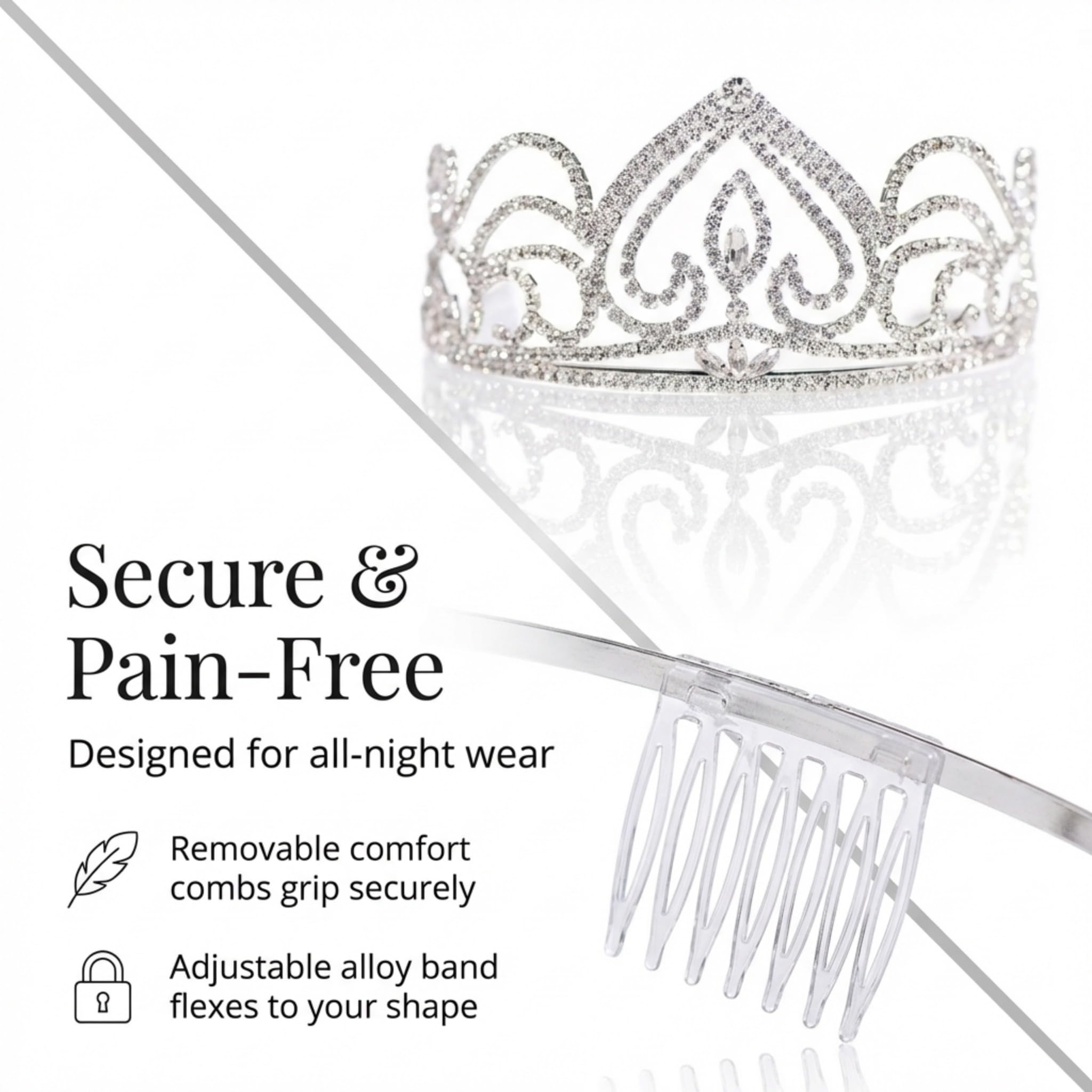 Anderson's Eloise Rhinestone Tiara, 3-Inch Silver Crown with Sparkling Clear Rhinestones for Weddings, Proms, Homecoming, Pageants & Special Events, Adjustable Fit with Comfort Combs - Image 7