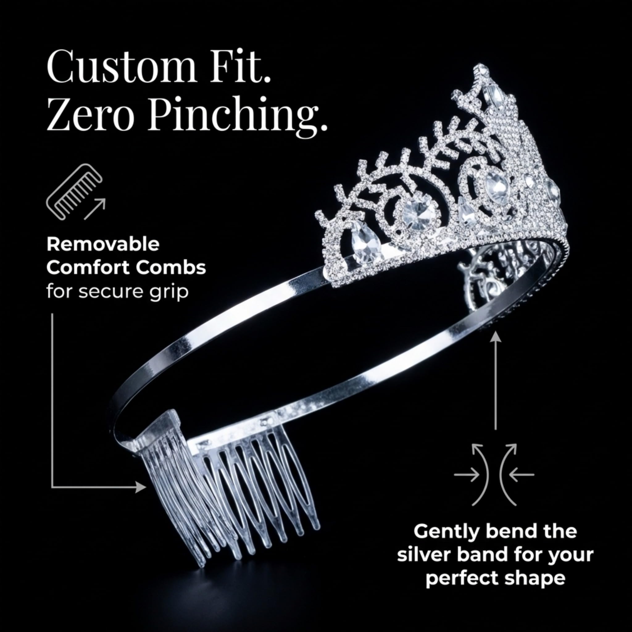 Anderson's Elsa Rhinestone Tiara, Sparkling 3-Inch Clear Crystal Crown for Women, Adjustable Silver Band with Comfort Combs, Perfect for Winter Formals, Weddings, Proms, Pageants, and Special Occasions - Image 7