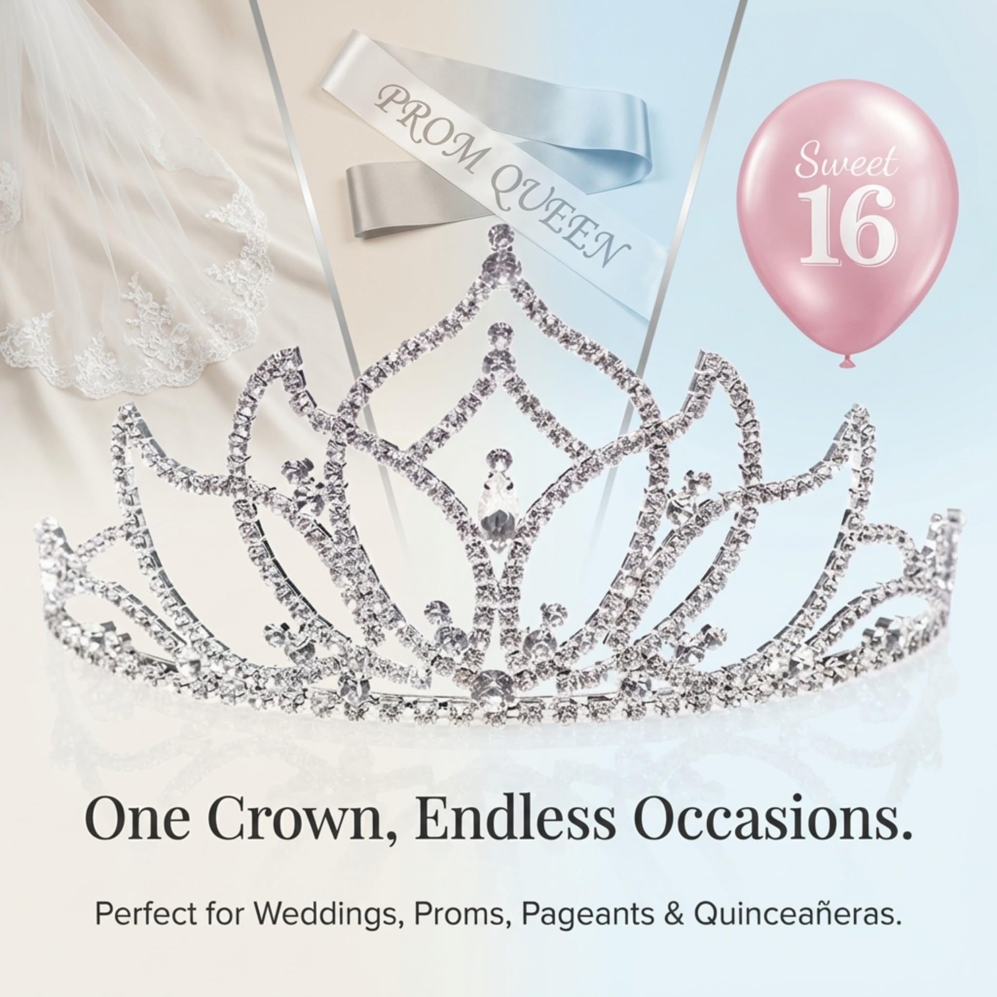 Anderson's Elvira Rhinestone Tiara, 3 1/4-Inch Tall Silver Crown with Sparkling Clear Crystals, Adjustable Wedding Tiara for Brides, Prom Queen, Homecoming, Pageants, Sweet 16 & Quinceañera - Image 5
