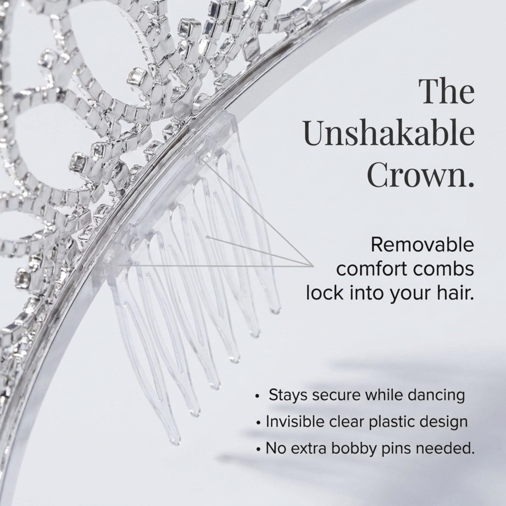 Anderson's Elvira Rhinestone Tiara, 3 1/4-Inch Tall Silver Crown with Sparkling Clear Crystals, Adjustable Wedding Tiara for Brides, Prom Queen, Homecoming, Pageants, Sweet 16 & Quinceañera - Image 6