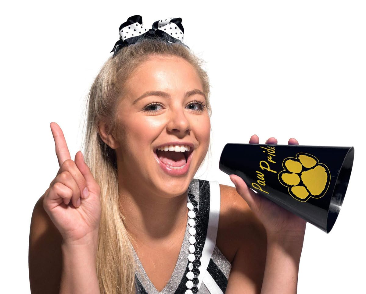 Anderson's Exclusive Black and Gold Paw Pride Shaker Pom Poms Megaphone Noisemaker Water Bottle Set School Spirit Cheerleader Sports Fan Football Homecoming Squad Team Party Dance Club Pack of 12 - Image 3