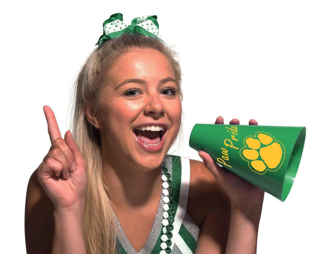 Anderson's Exclusive Green and Gold Paw Pride 7" Megaphone Noisemaker Boost School Spirit Cheerleader Sports Football Basketball Homecoming Squad Team Party Dance Club Performance Fan Pack of 10 - Image 3