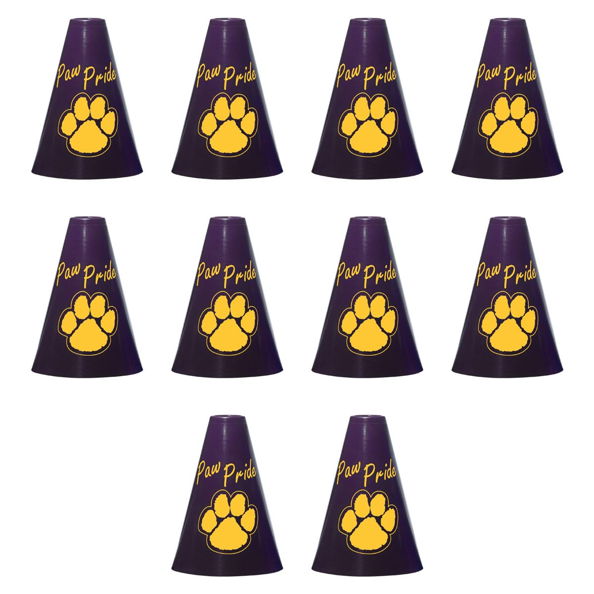 Anderson's Exclusive Purple and Gold Paw Pride 7" Megaphone Noisemaker Boost School Spirit Cheerleader Sports Football Basketball Homecoming Squad Team Party Dance Club Performance Fan Pack of 10 - Image 2