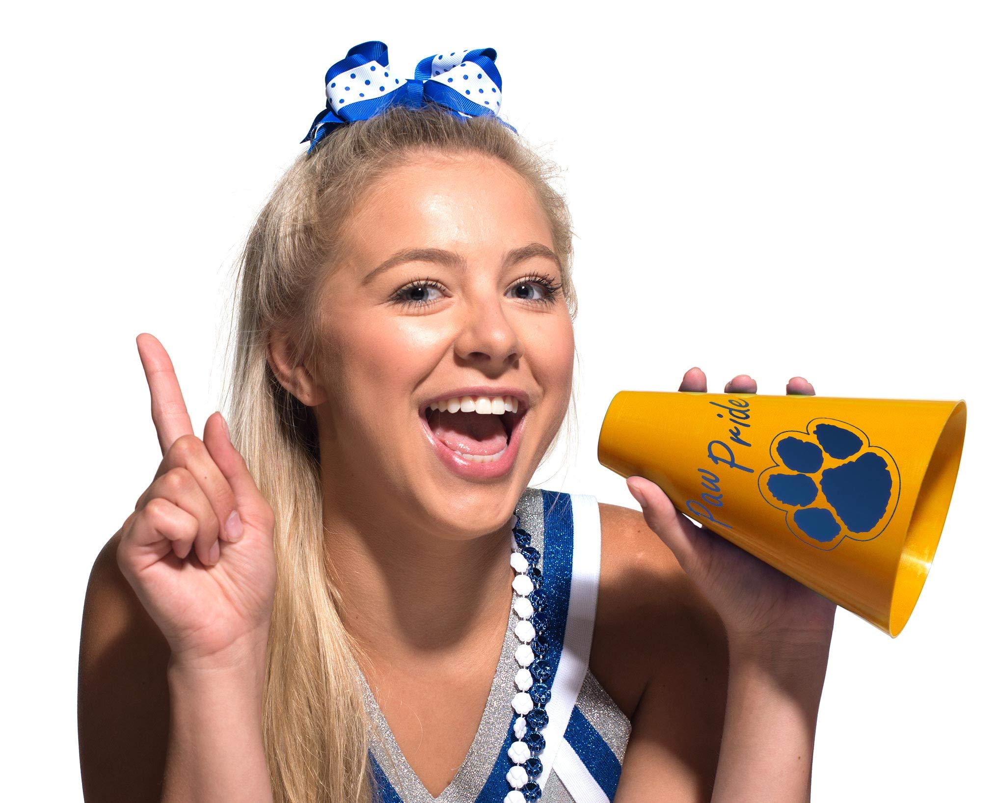 Anderson's Exclusive Yellow and Blue Paw Pride 7" Megaphone Noisemaker Boost School Spirit Cheerleader Sports Football Basketball Homecoming Squad Team Party Dance Club Performance Fan Pack of 10 - Image 2